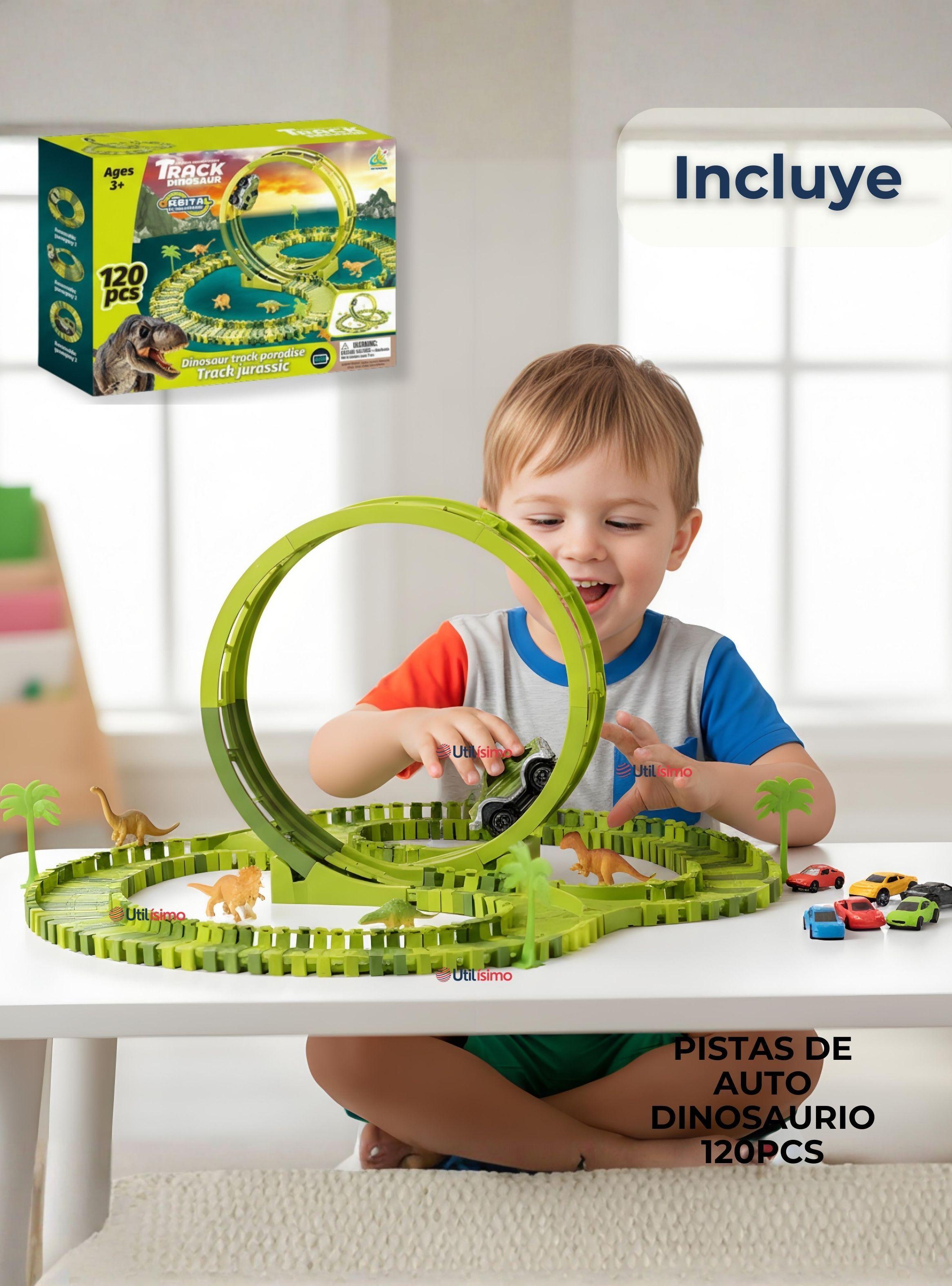 Pista Carreras de Auto Juguete Flexible Dinosaurio 120 Piezas para Niños-7