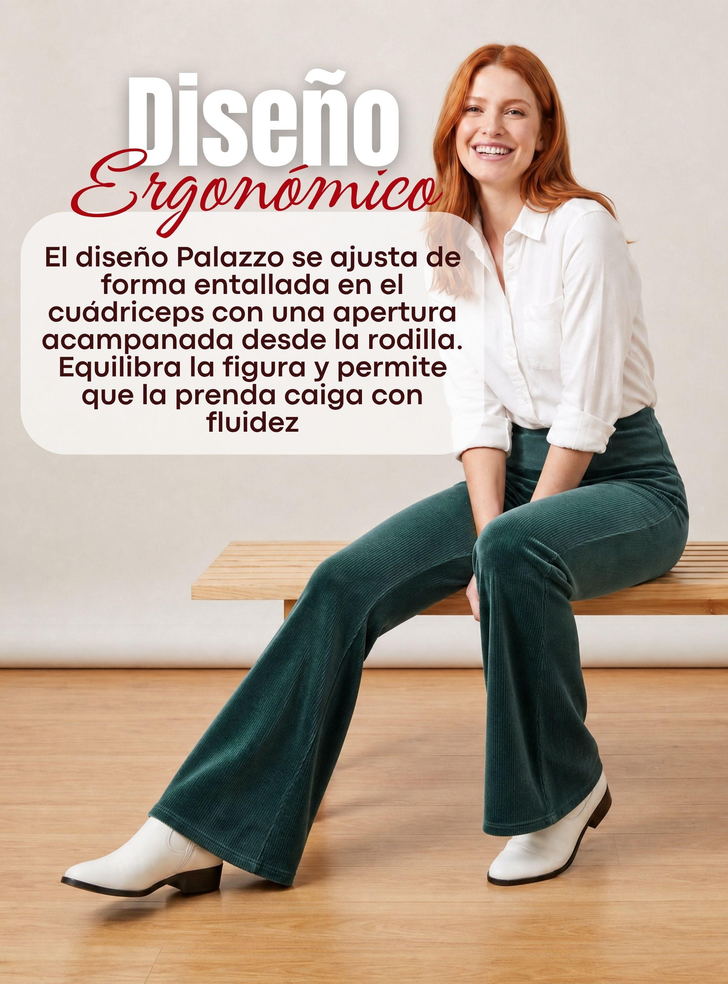 Pantalón Cotelé Palazzo Polar Con Chiporro Elasticado Térmico Verde Oscuro-7