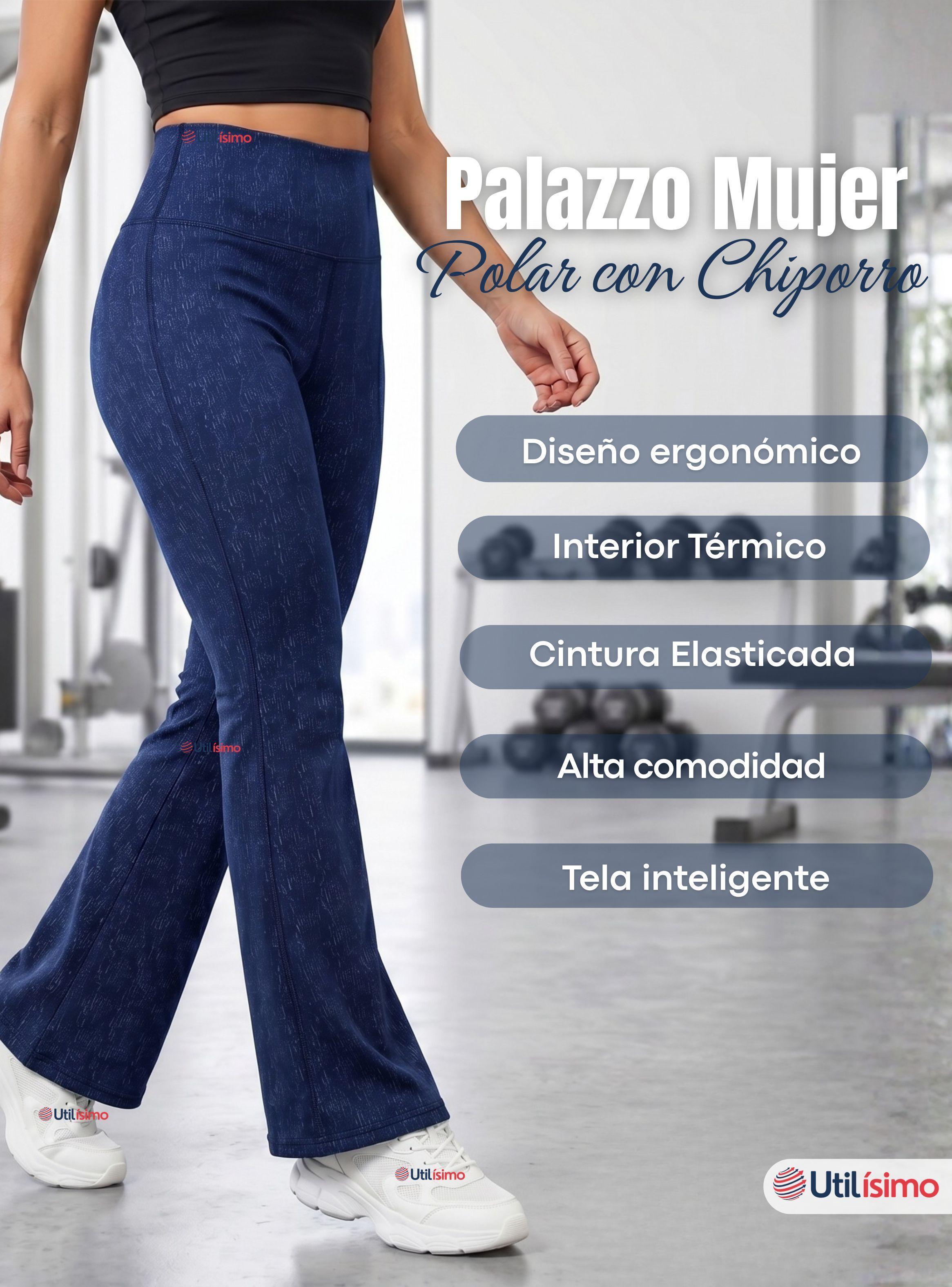 Calza Polar Con Chiporro Palazzo Mujer Elasticada Térmica Azul jeans-3