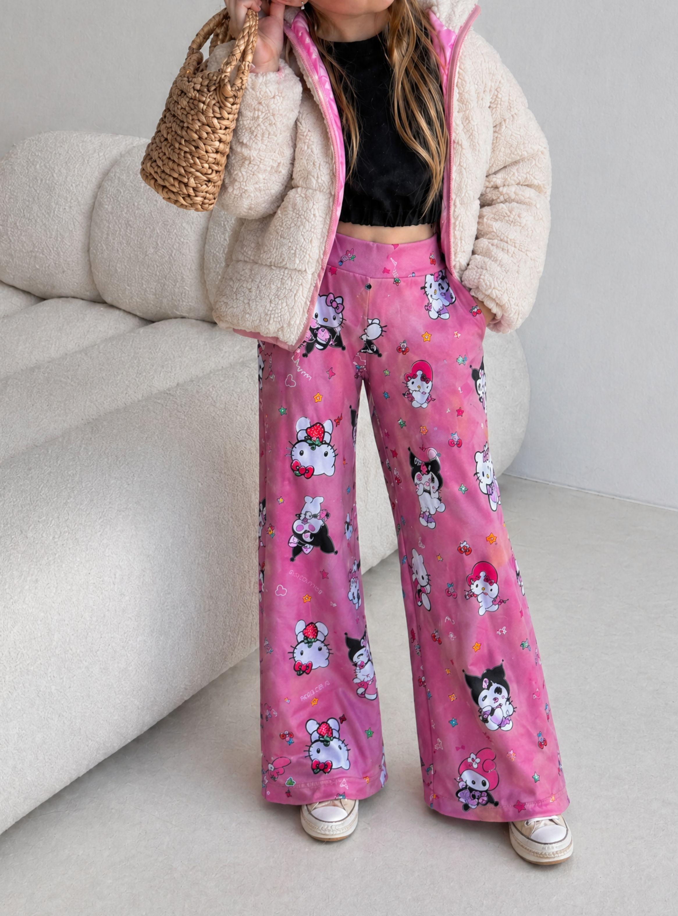 Pack 3 Buzos Pantalones Palazzos Polar Con Chiporro de Niña Térmico Diseños Surtidos-0