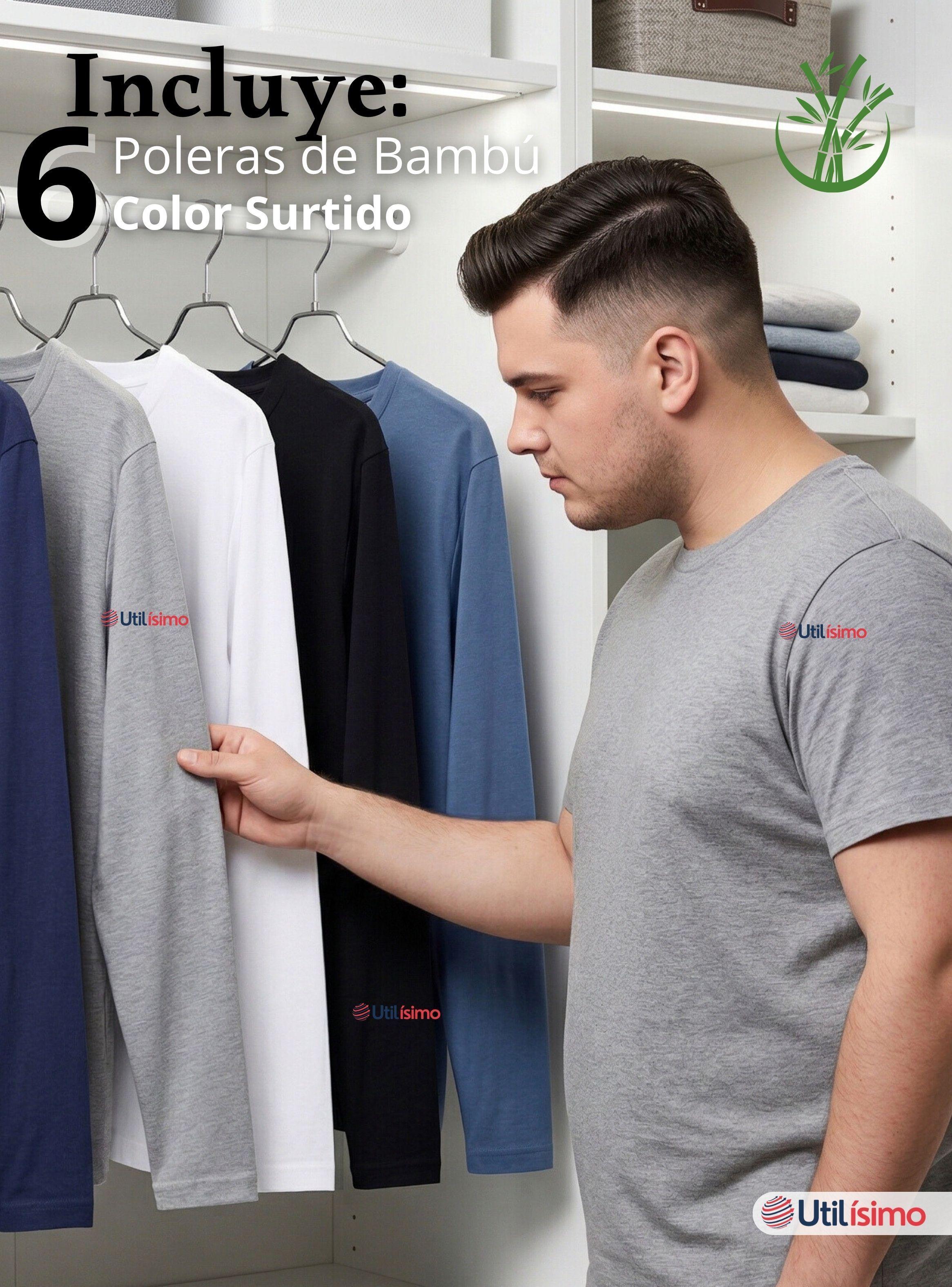 Pack 6 Camisetas Poleras Bambú Primera Capa Cuello Redondo Manga Larga Colores Surtidos Hombre-2
