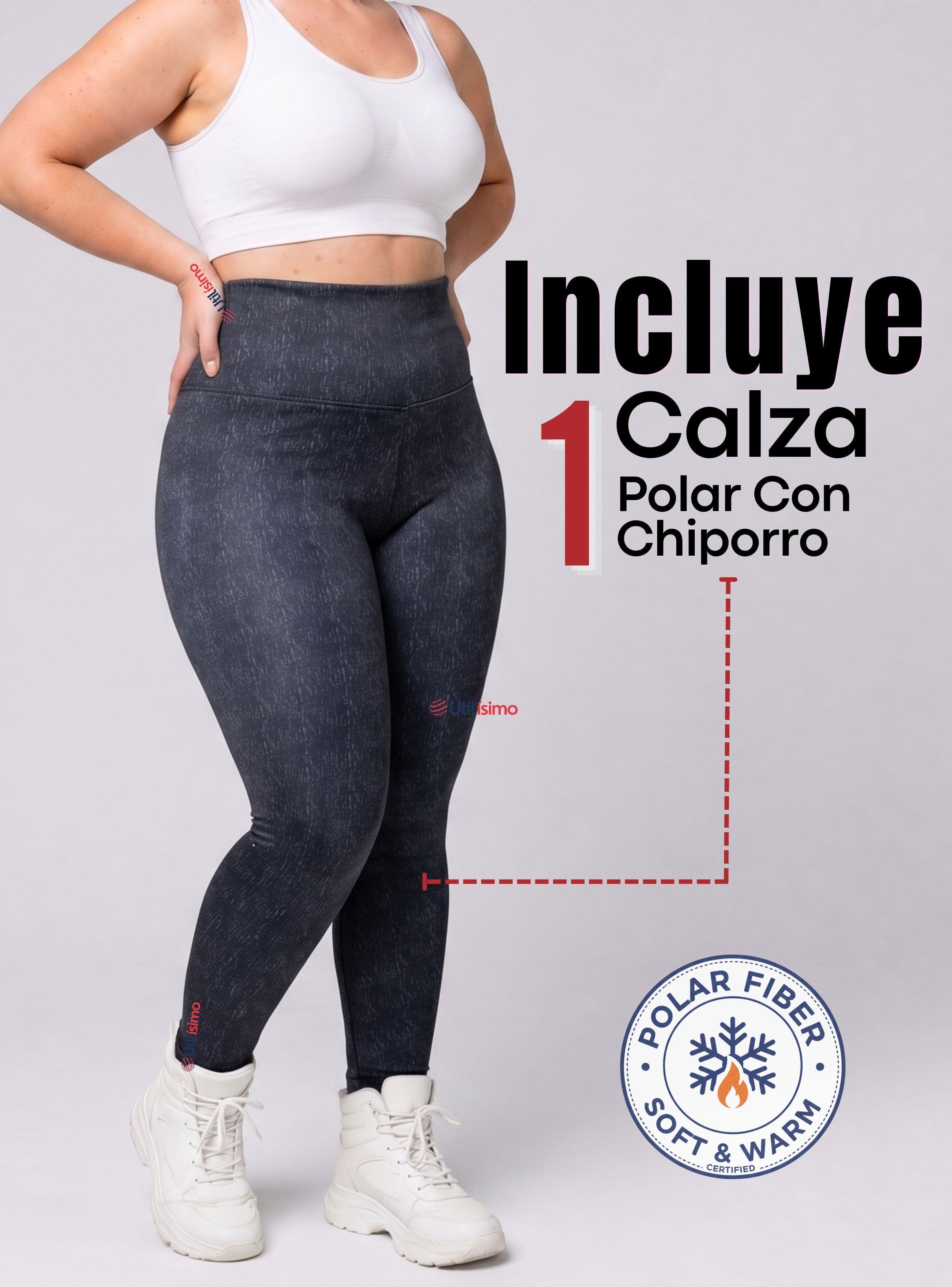 Calza Polar Con Chiporro Térmica Mujer Elásticada de Color Negro Jeans-2