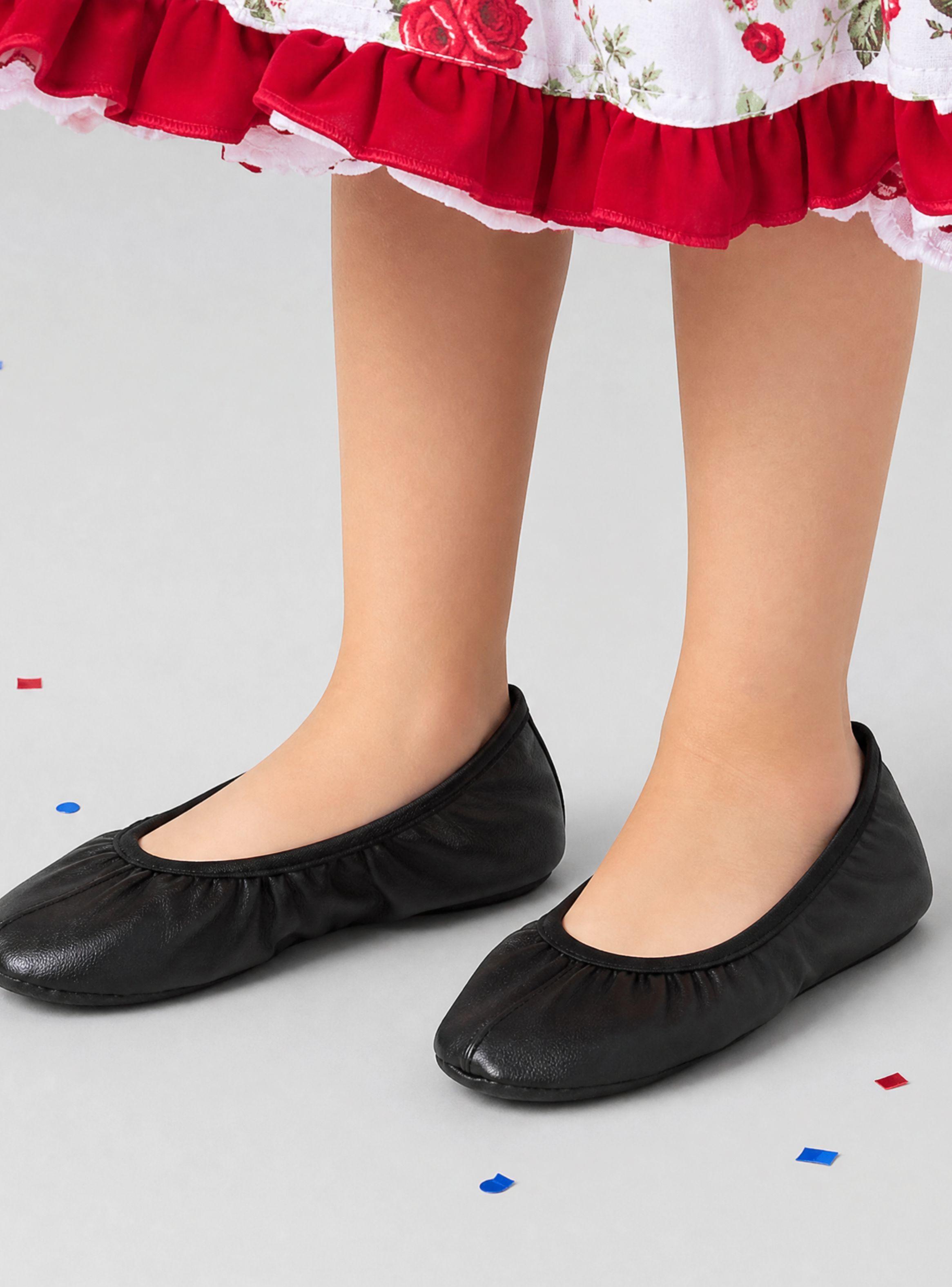 1 Par Zapatillas Chicle Negras Niña Bailes Danza Fiestas Patrias Talla 24 25 26 27 28 29-0