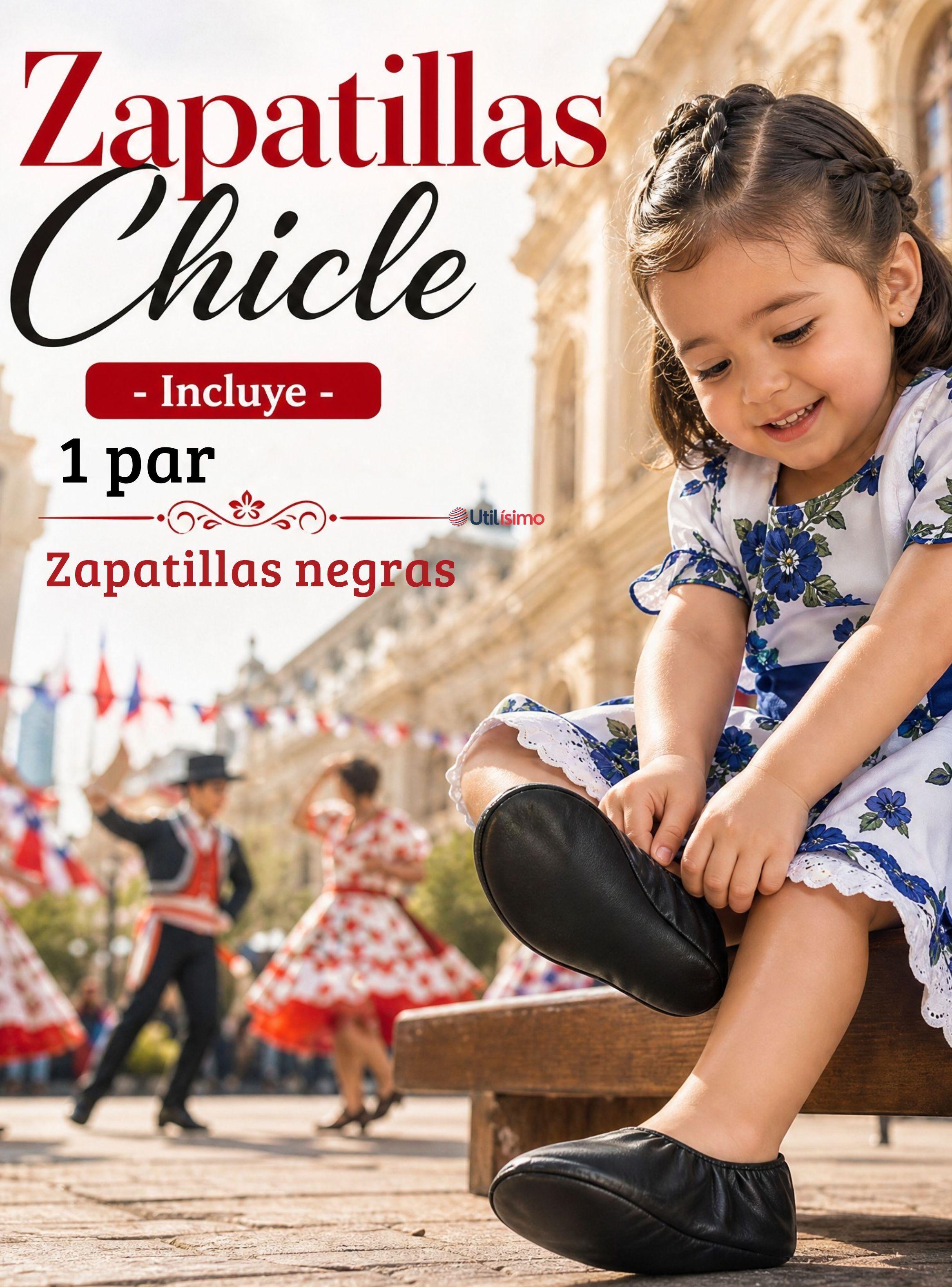 1 Par Zapatillas Chicle Negras Niña Bailes Danza Fiestas Patrias Talla 24 25 26 27 28 29-1