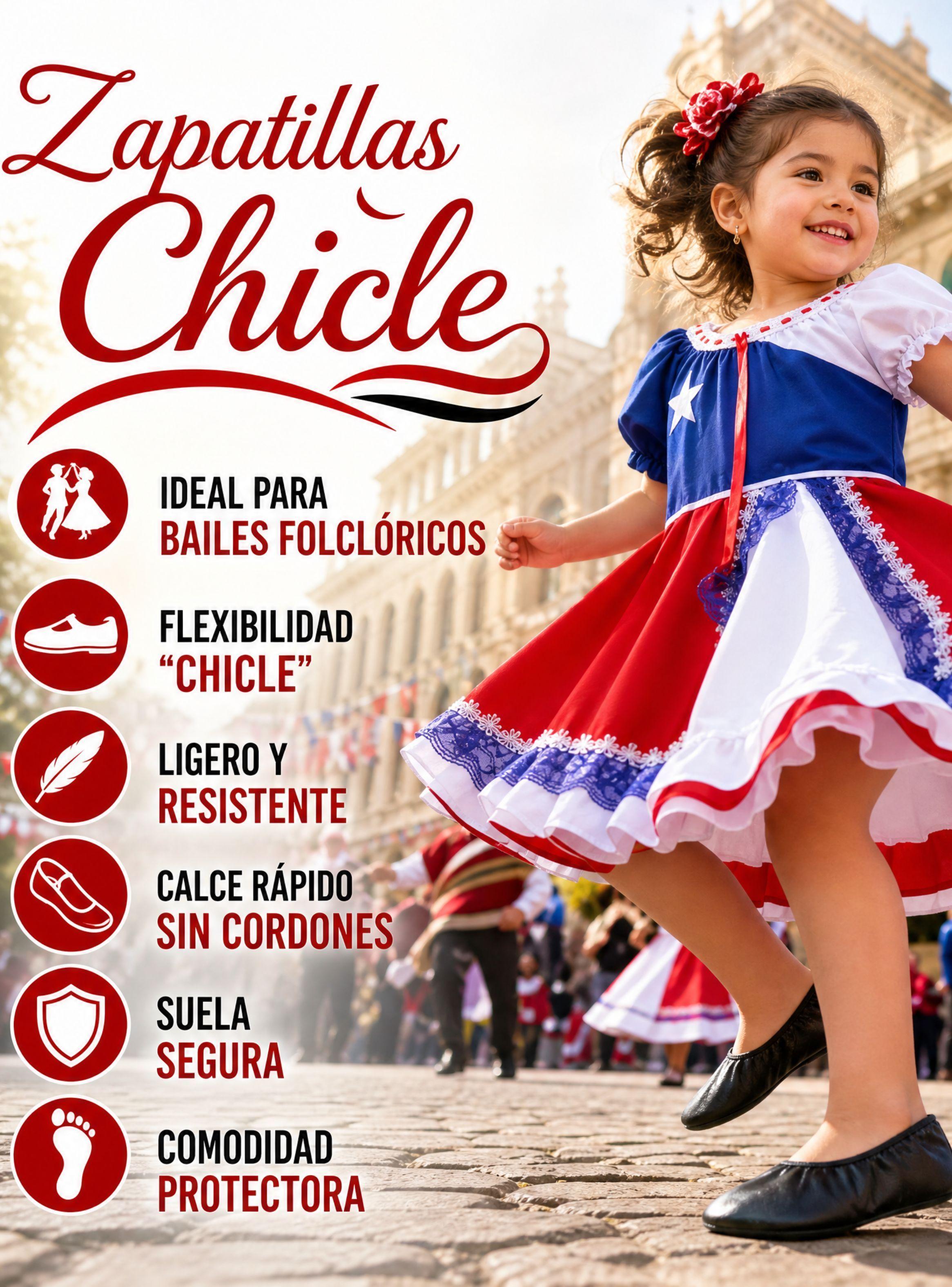 1 Par Zapatillas Chicle Negras Niña Bailes Danza Fiestas Patrias Talla 24 25 26 27 28 29-3