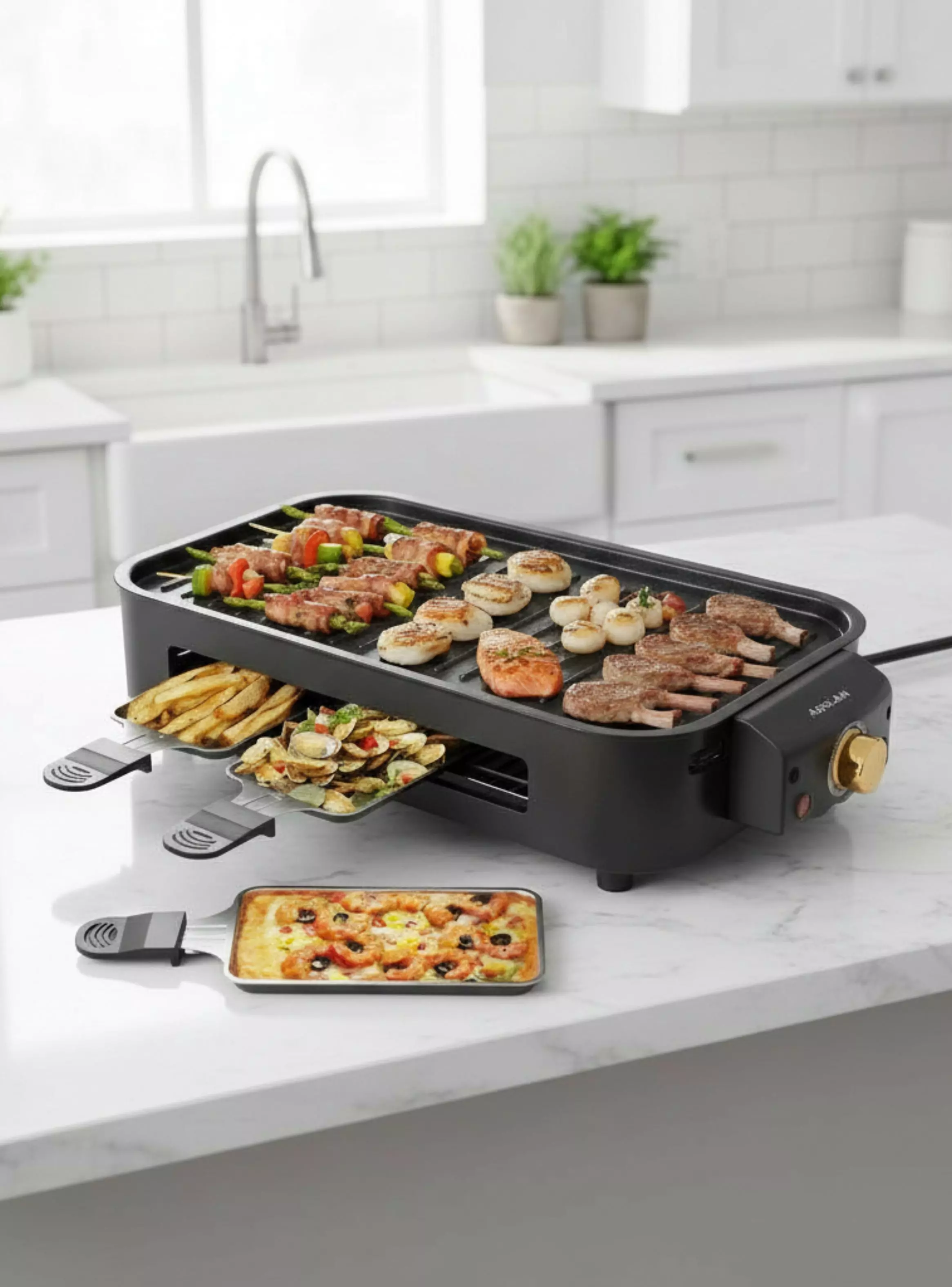 Parrilla Eléctrica de mesa Raclette 2 En 1 Sin Humo Potencia 1500W -1