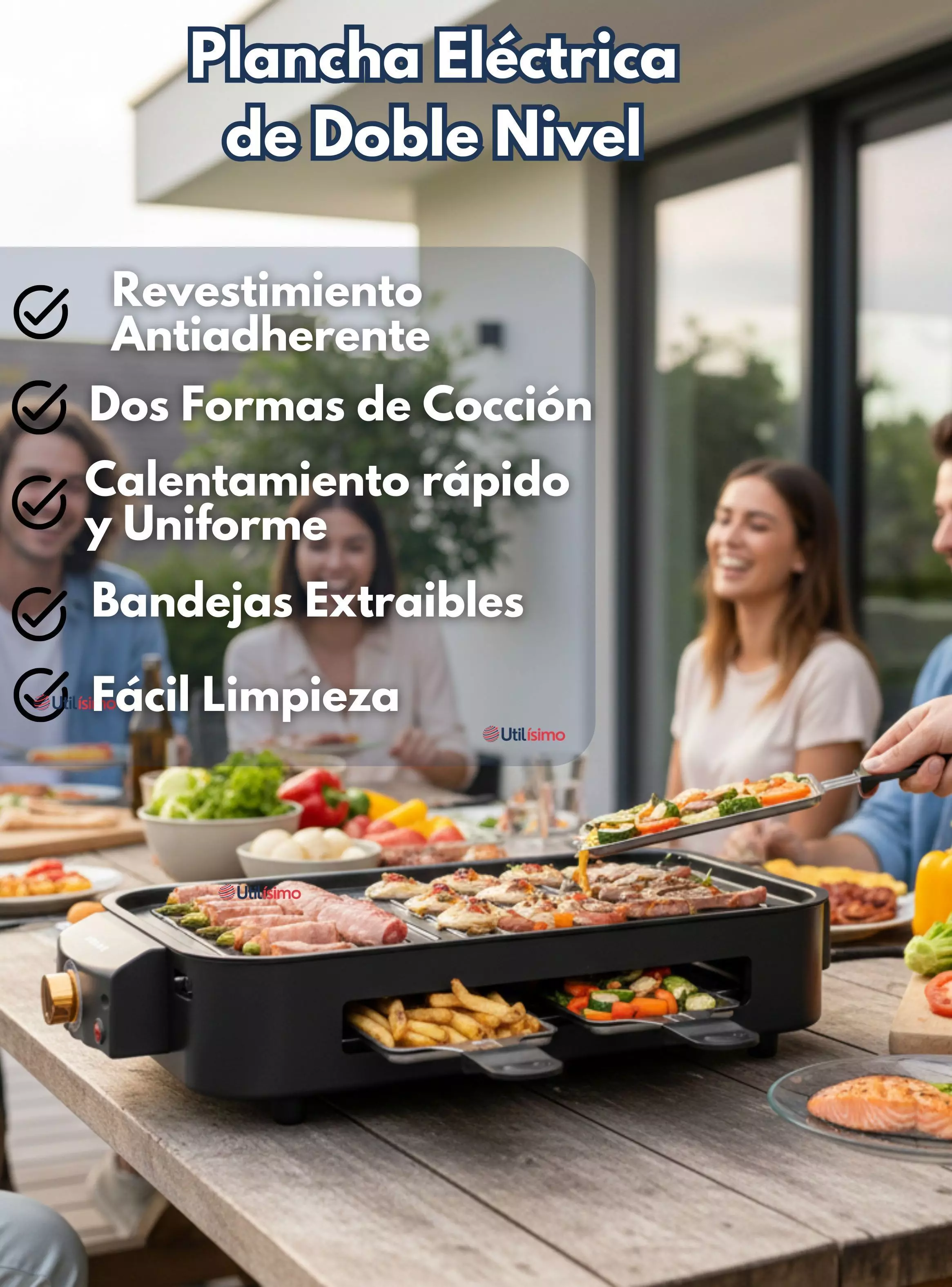 Parrilla Eléctrica de mesa Raclette 2 En 1 Sin Humo Potencia 1500W -2