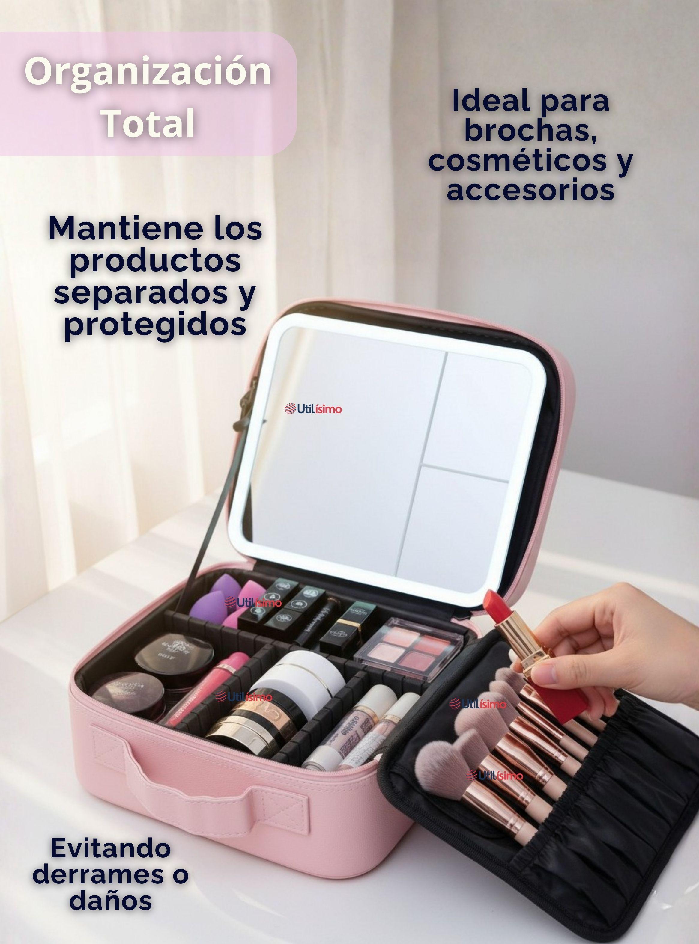 Estuche Maquillaje 2 en 1 Cosmetiquero Con Espejo Luz Led Organizador-3