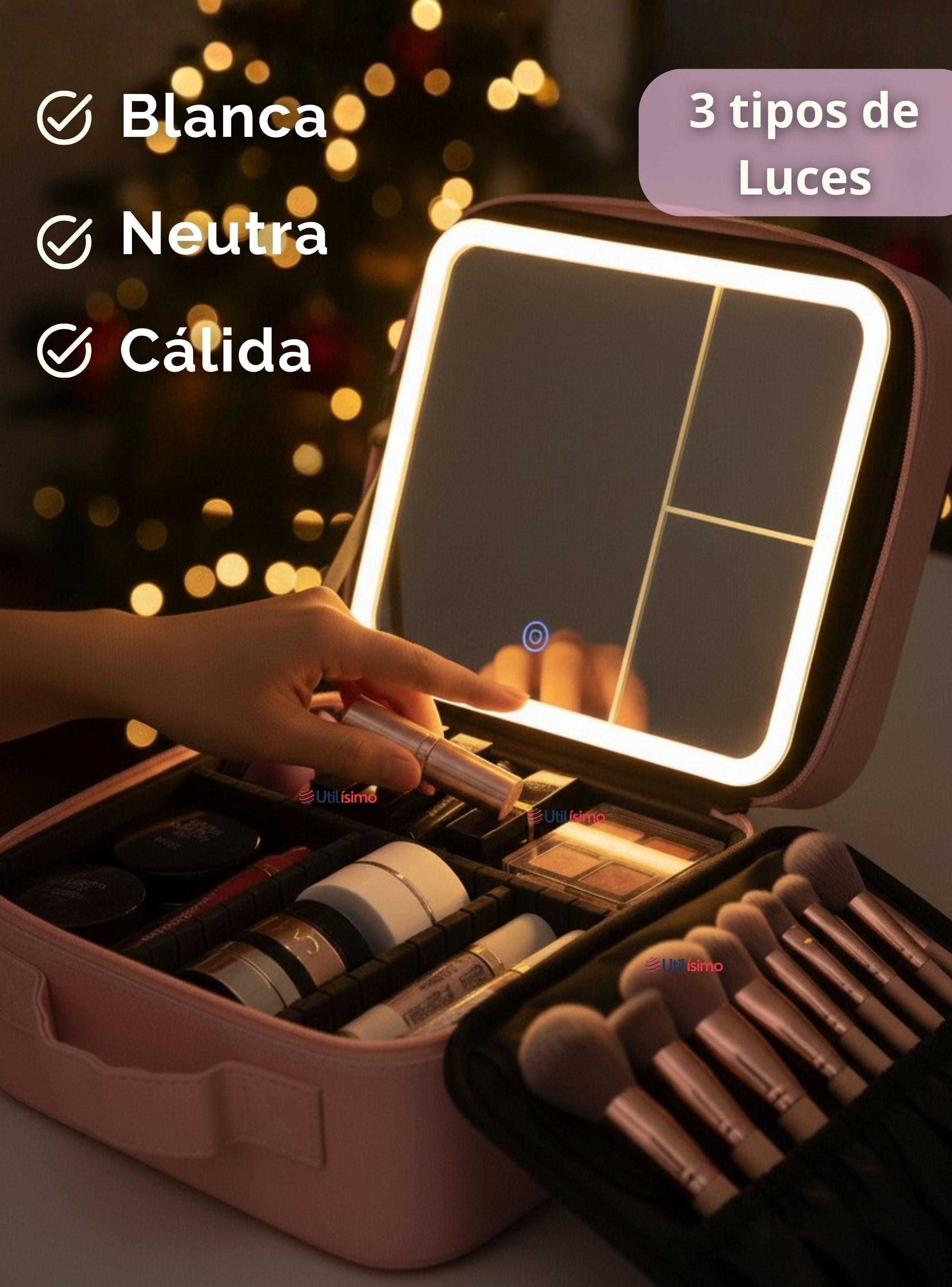 Estuche Maquillaje 2 en 1 Cosmetiquero Con Espejo Luz Led Organizador-5
