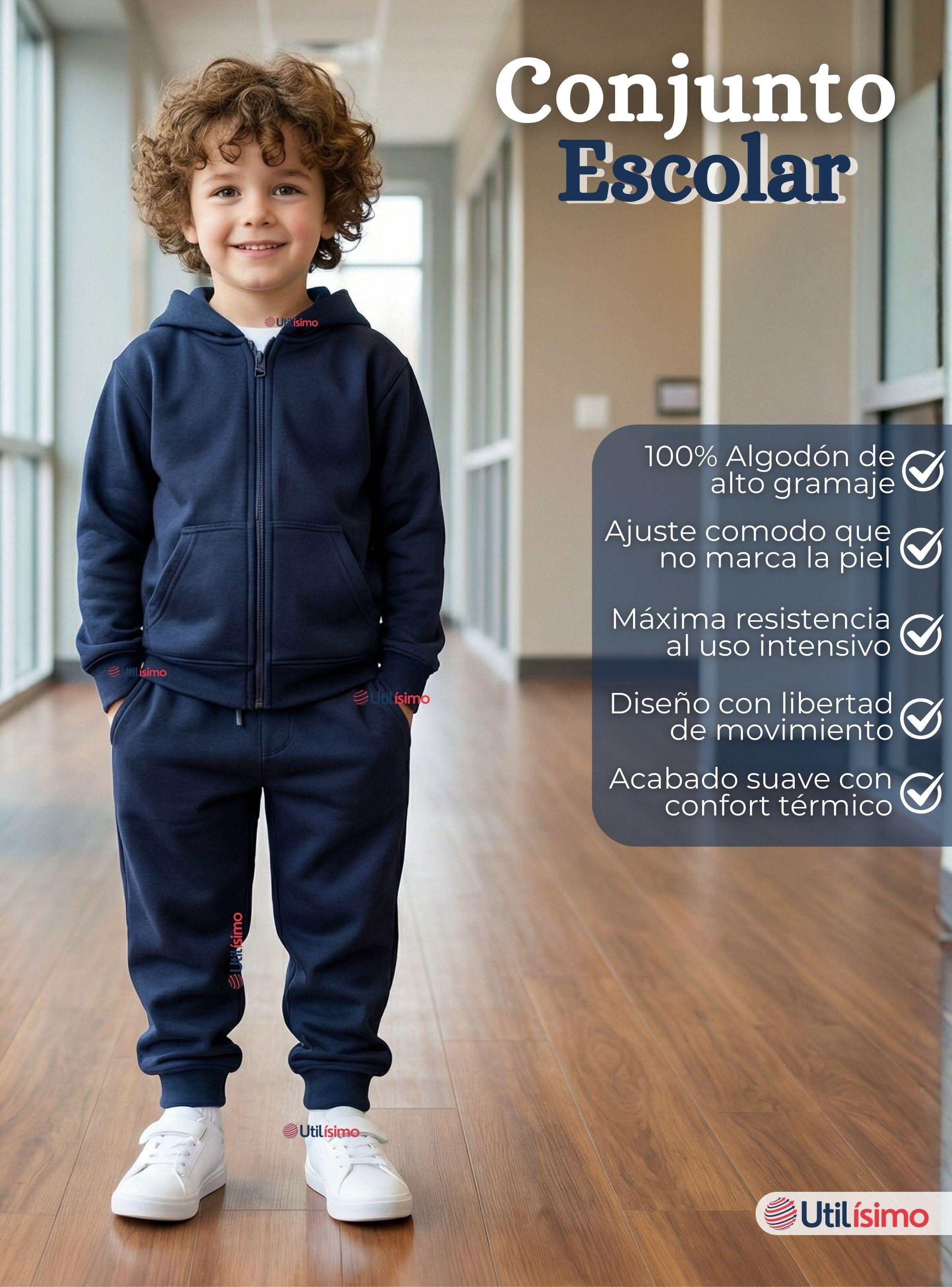 Pack 2 Conjuntos Escolares Buzo Pantalón Y Polerón 100% Algodón Niño y Niña Unisex Azul 3 a 16 años-2