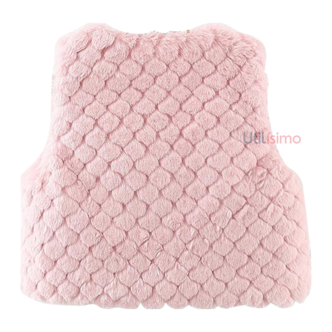 Chaleco Peludo Con Lazo Niña Rosa Jump Kids-4