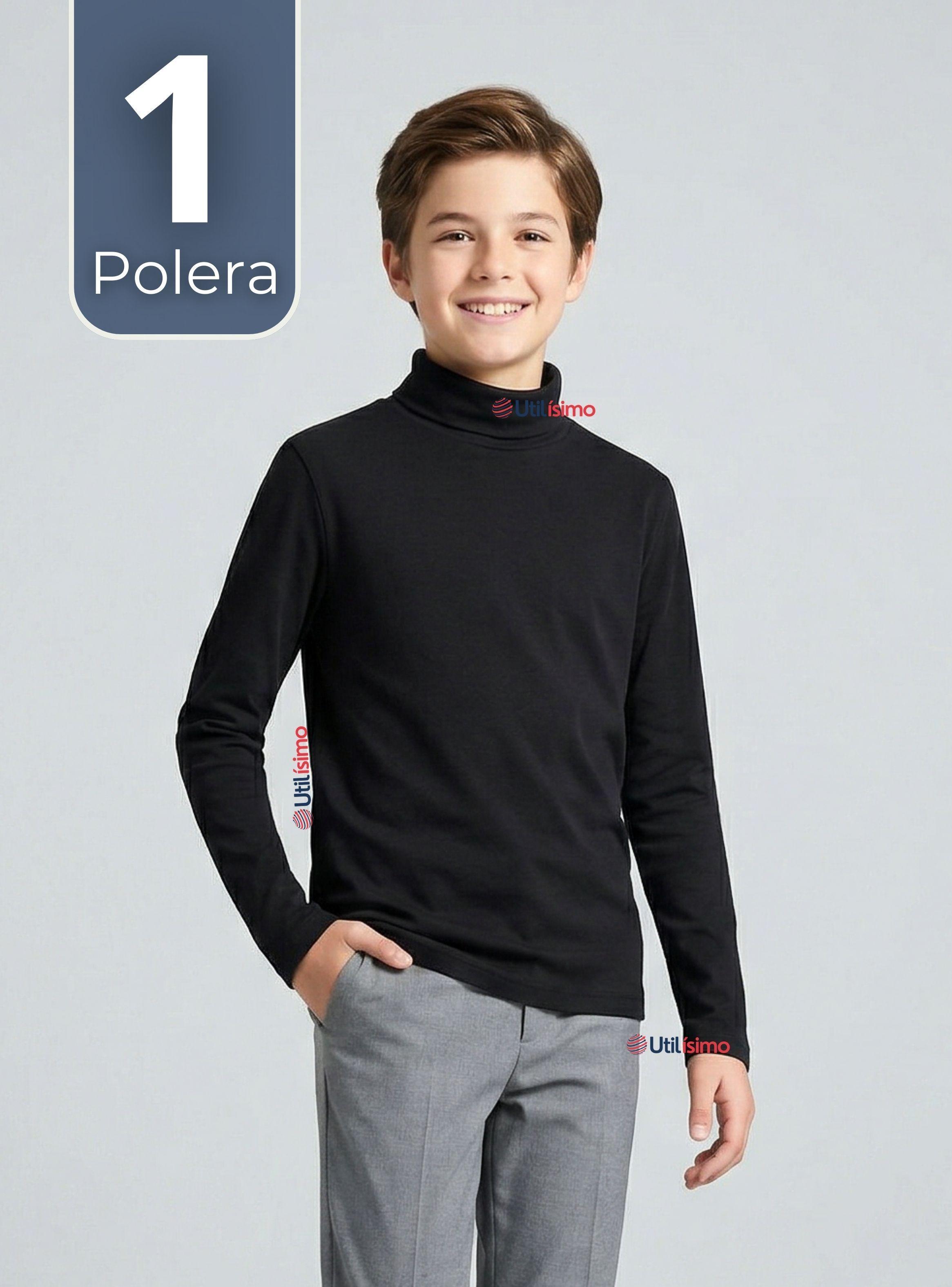 Polera Camiseta Polar Negra Primera Capa Beatle Mangas Largas para Niños-0