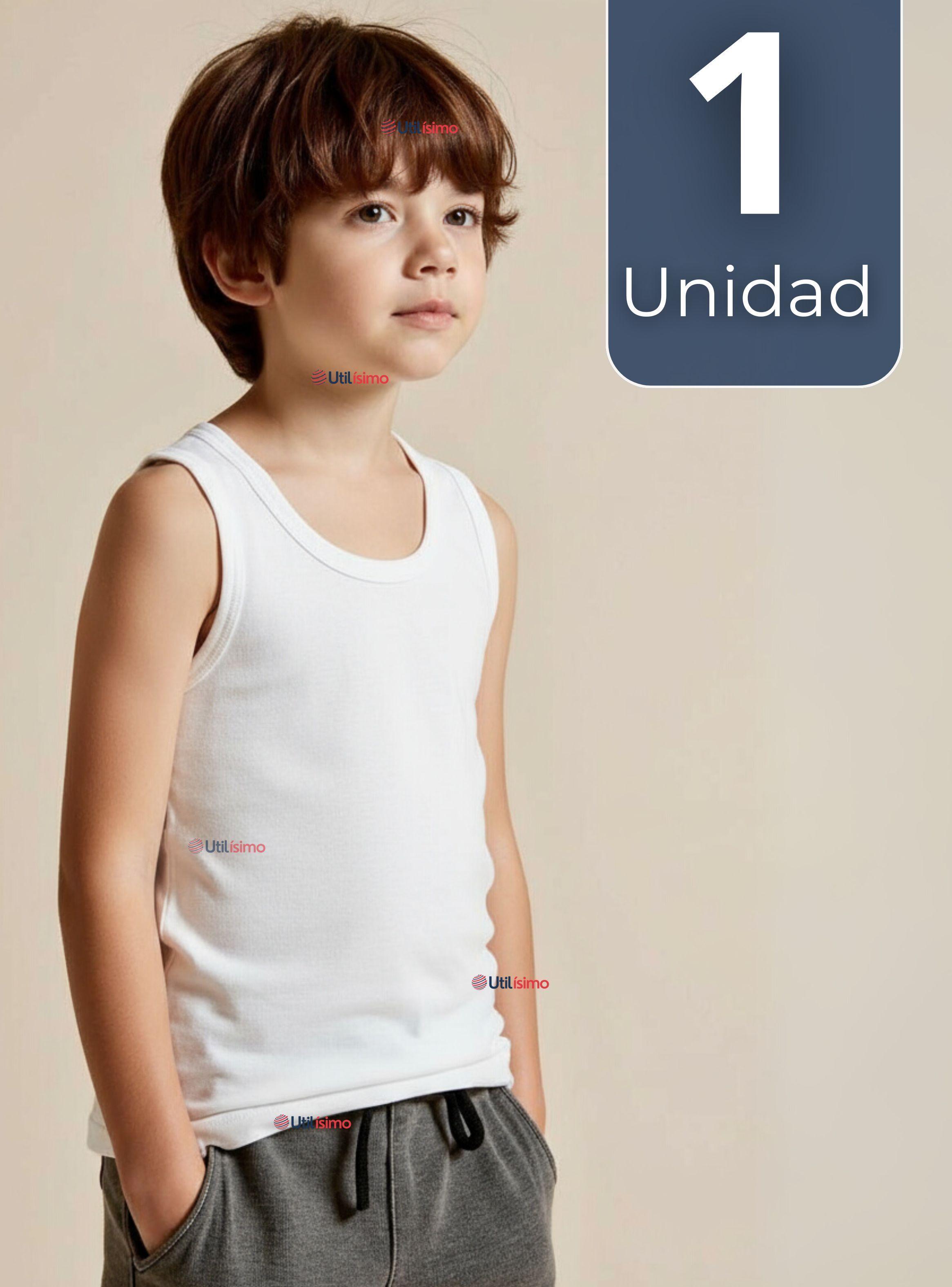 Camiseta Sin Manga Básica Suave 100% Algodón Color Blanco Niño y Juvenil Hombre-0
