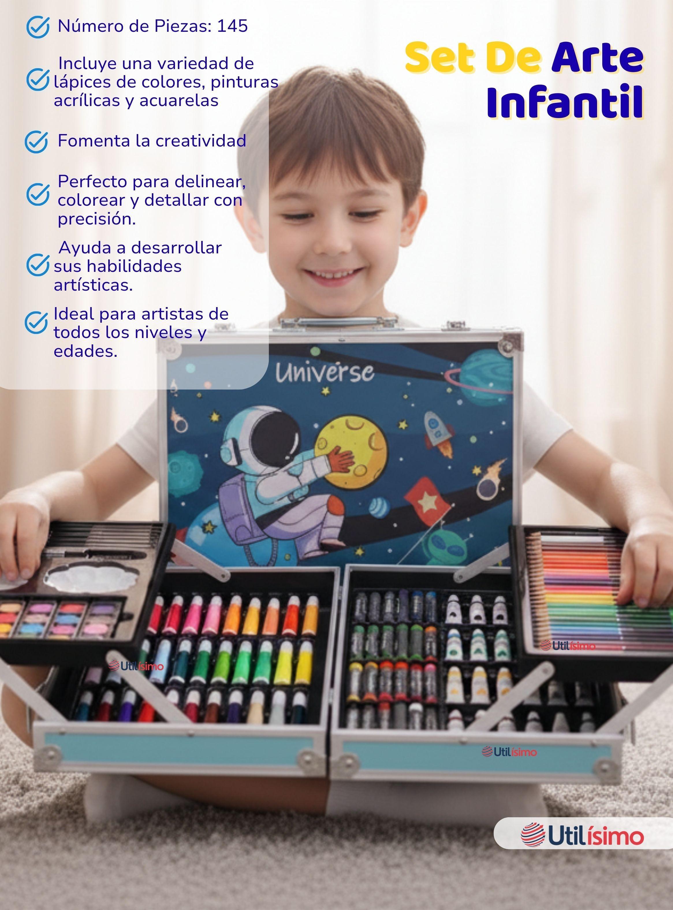 Set 145 Piezas Arte Infantil Dibujo Maletín Metálico Completo Lápices Marcadores y Pinturas-1