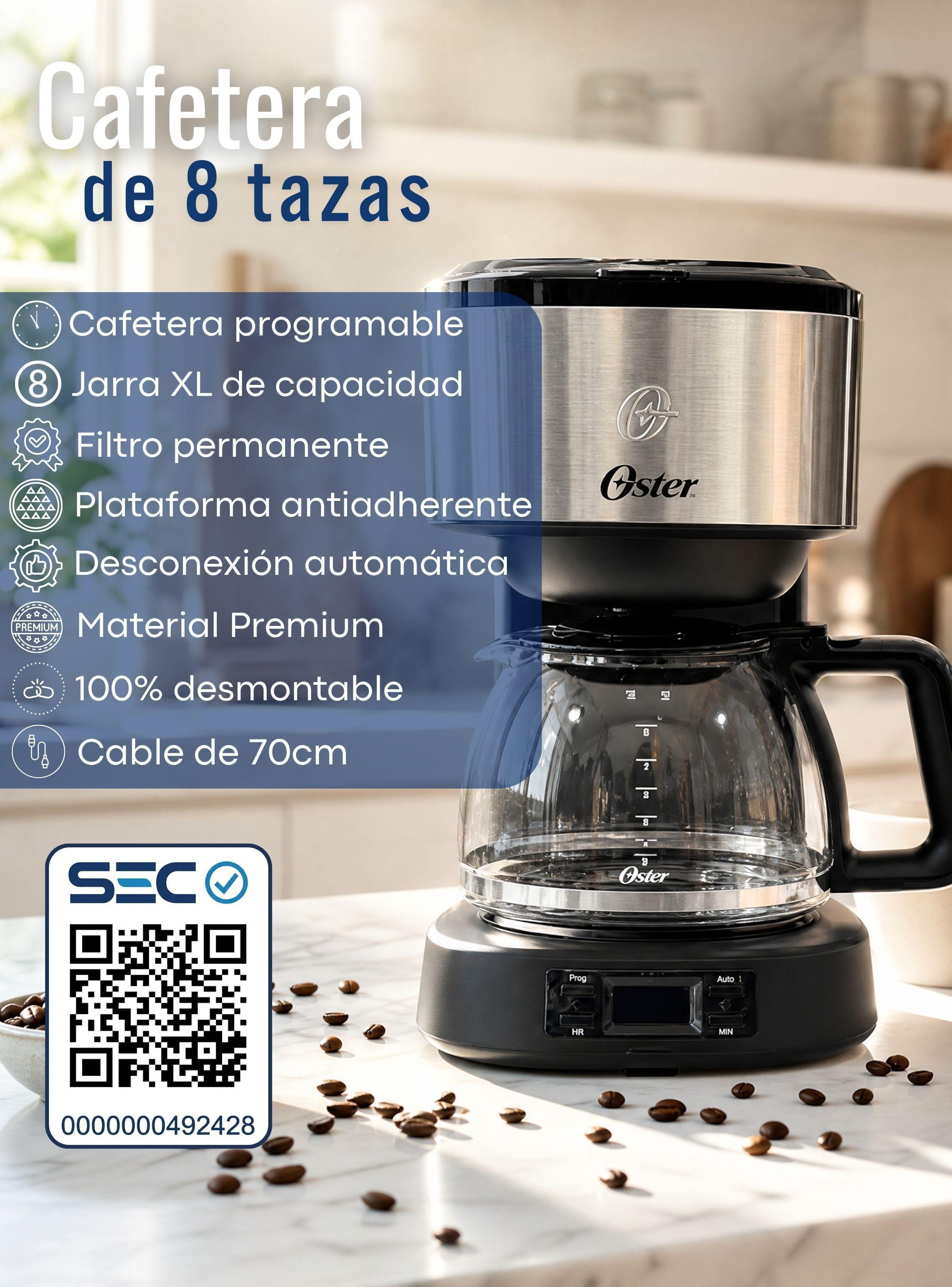 Cafetera programable Oster® 8 tazas en acero inoxidable BVSTDC10SS-3