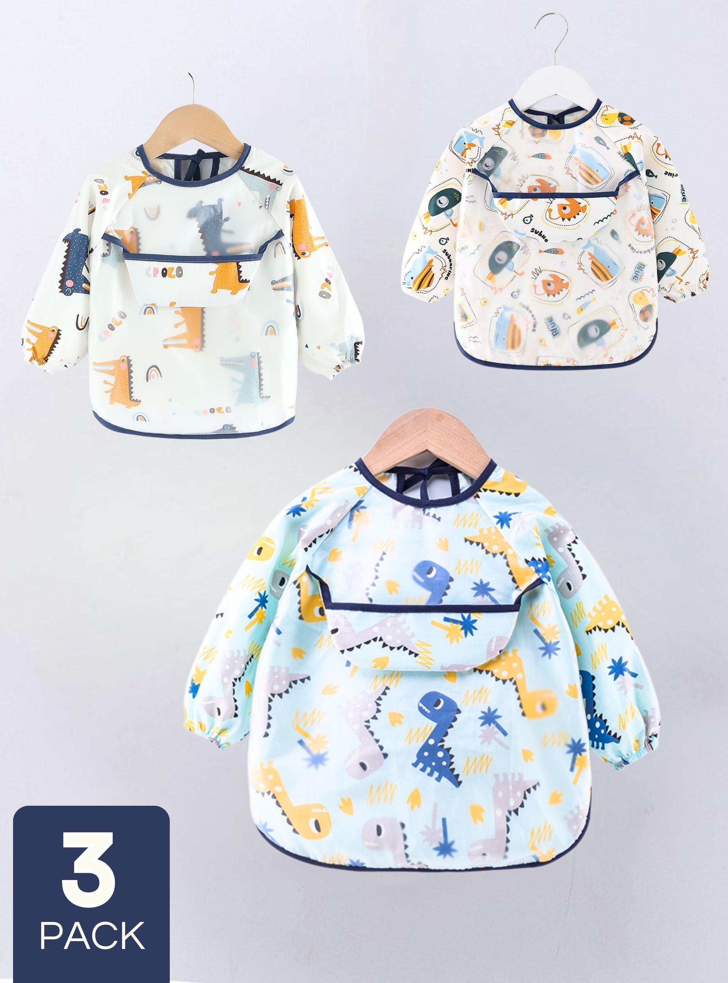 Pack 3 Babero Delantal Impermeable Premium Con Mangas Larga Para Bebe Y Niño-0