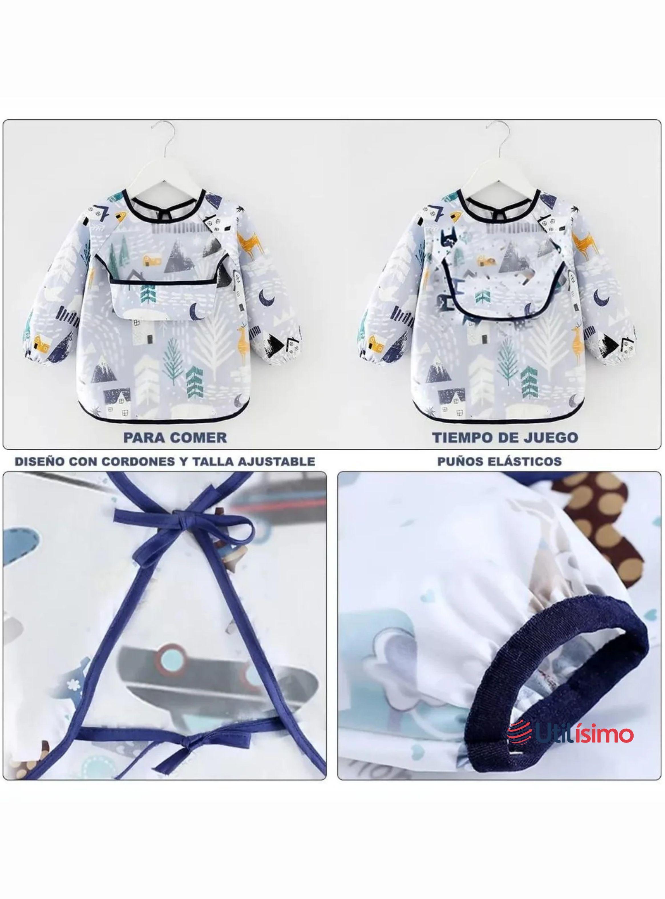 Pack 3 Babero Delantal Impermeable Premium Con Mangas Larga Para Bebe Y Niño-6