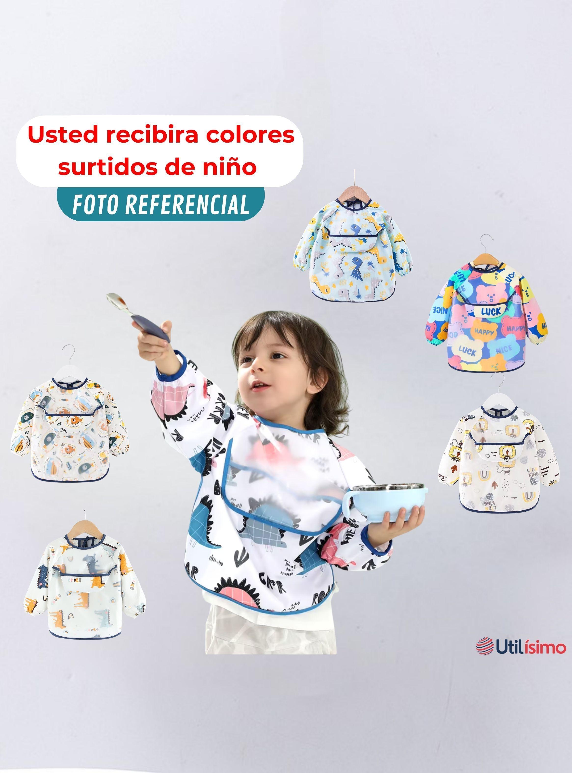 Pack 3 Babero Delantal Impermeable Premium Con Mangas Larga Para Bebe Y Niño-1