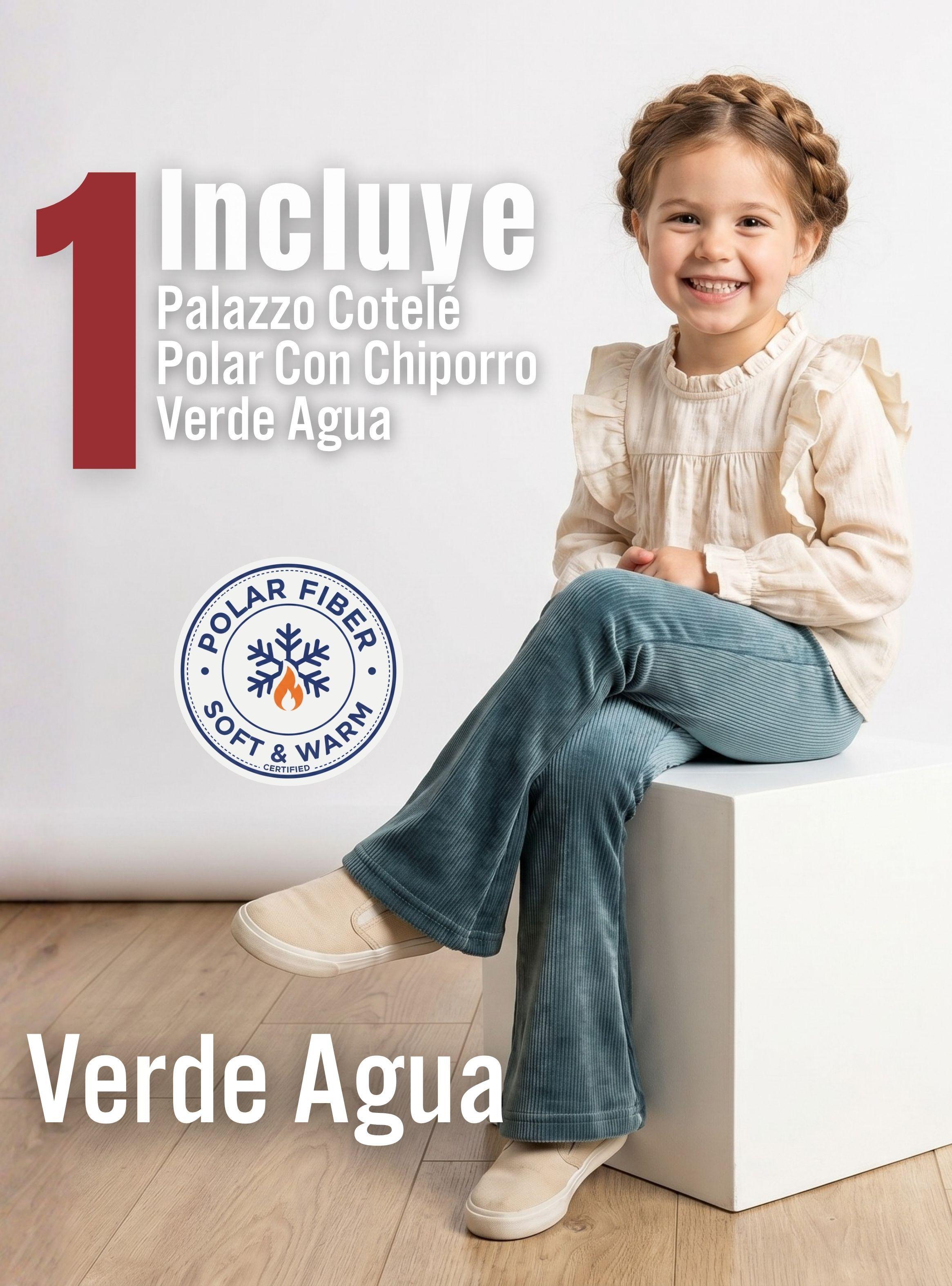 Pantalón Palazzo Polar Con Chiporro Niña Calza Elasticada Térmica Verde Agua-2