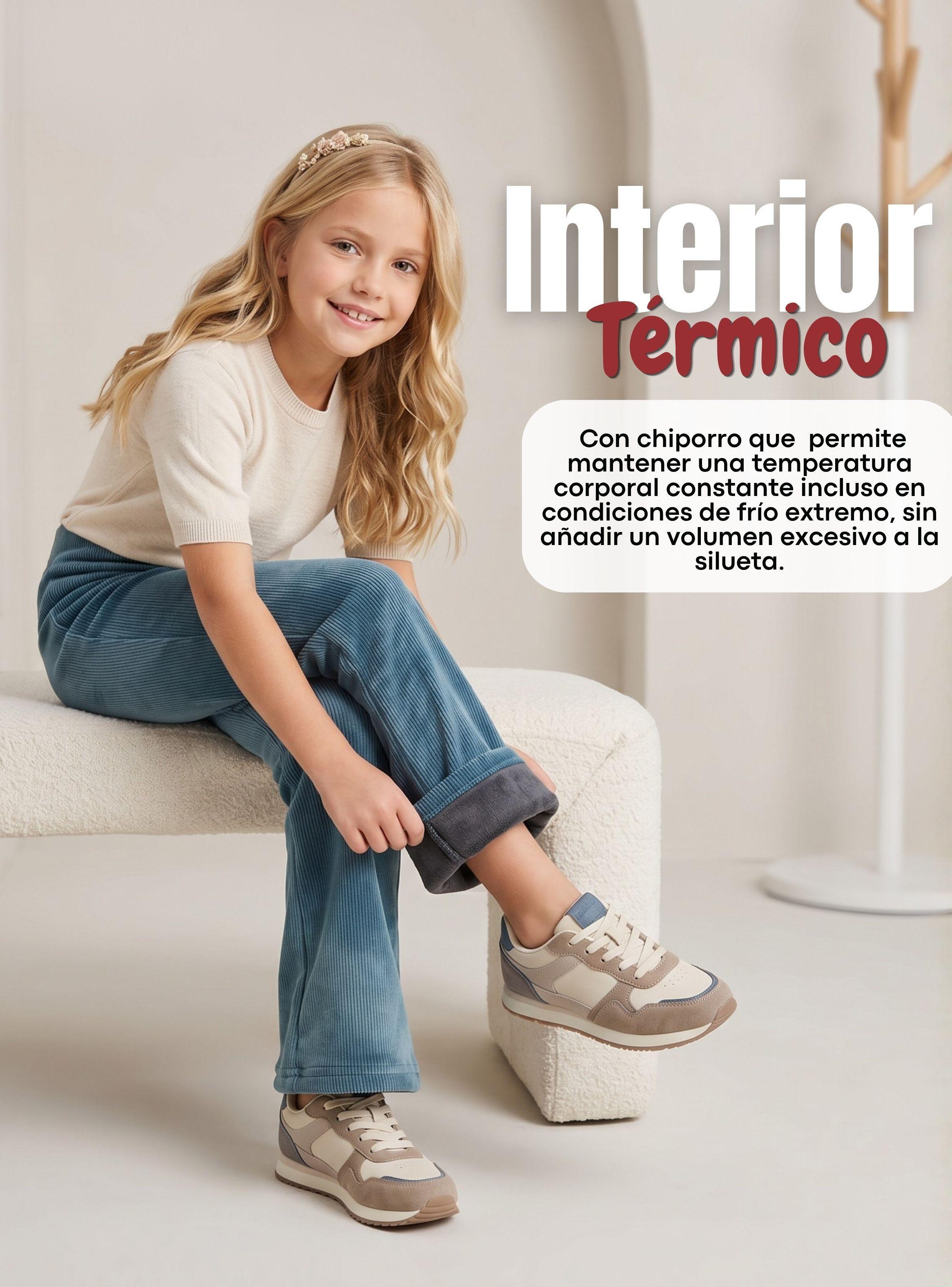 Pantalón Palazzo Polar Con Chiporro Niña Calza Elasticada Térmica Verde Agua-5