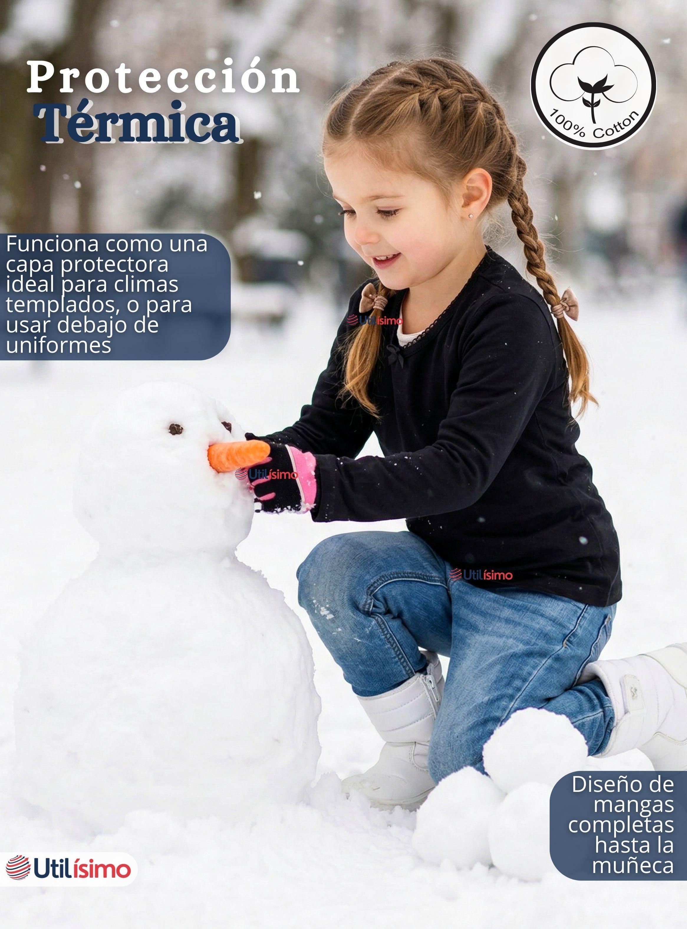 Camiseta Polera Algodón Cuello Redondo Negra Primera Capa Manga Larga Niña-6