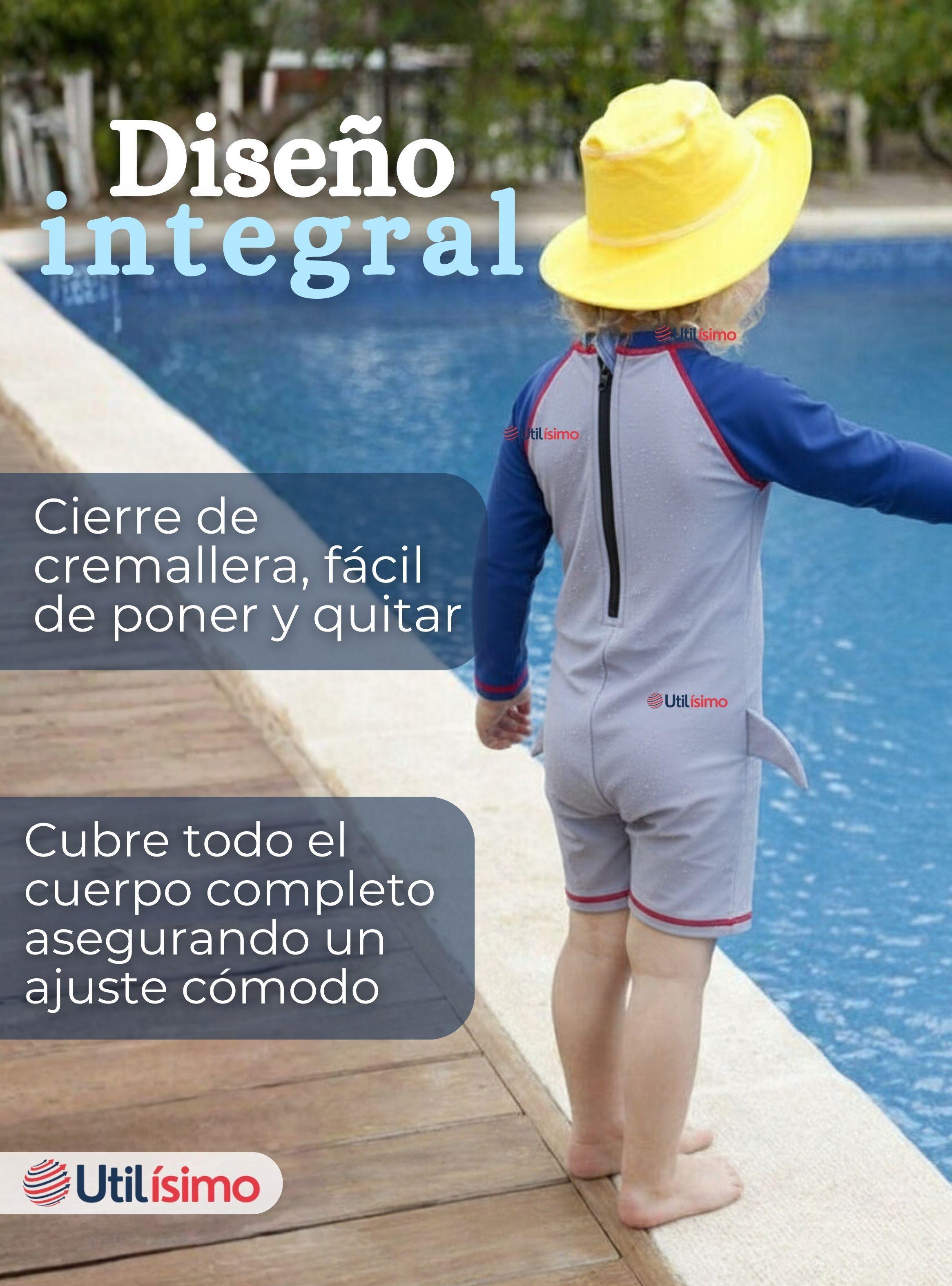 Traje de Baño Enterito Con Cremallera Manga Corta Niño 2 a 6 años Gray Shark-2
