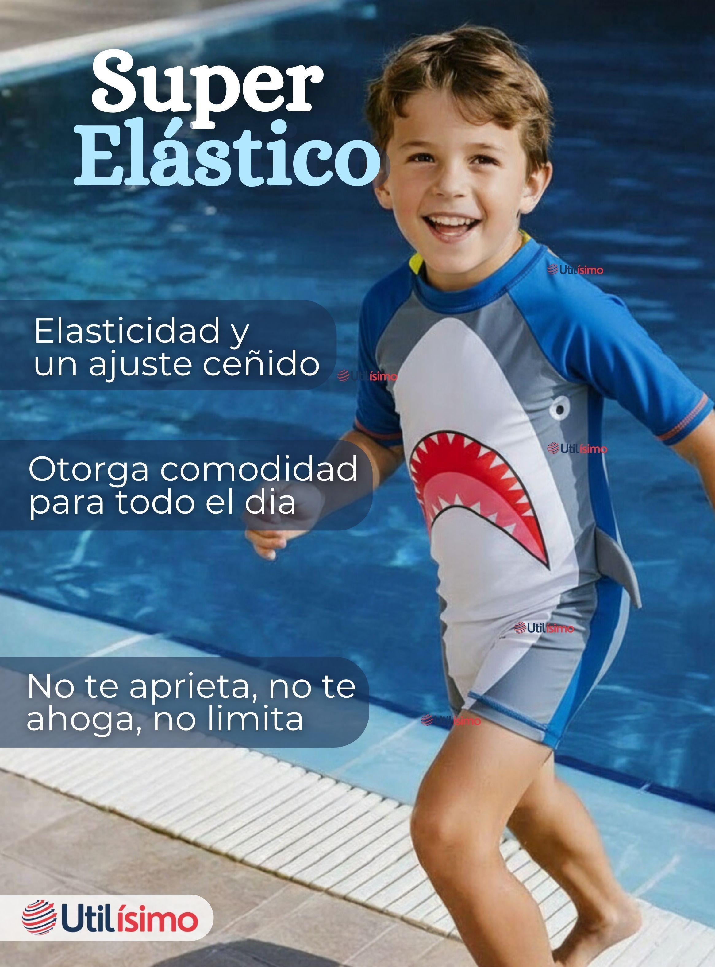 Traje de Baño Enterito Con Cremallera Manga Corta Niño 2 a 6 años Gray Shark-6