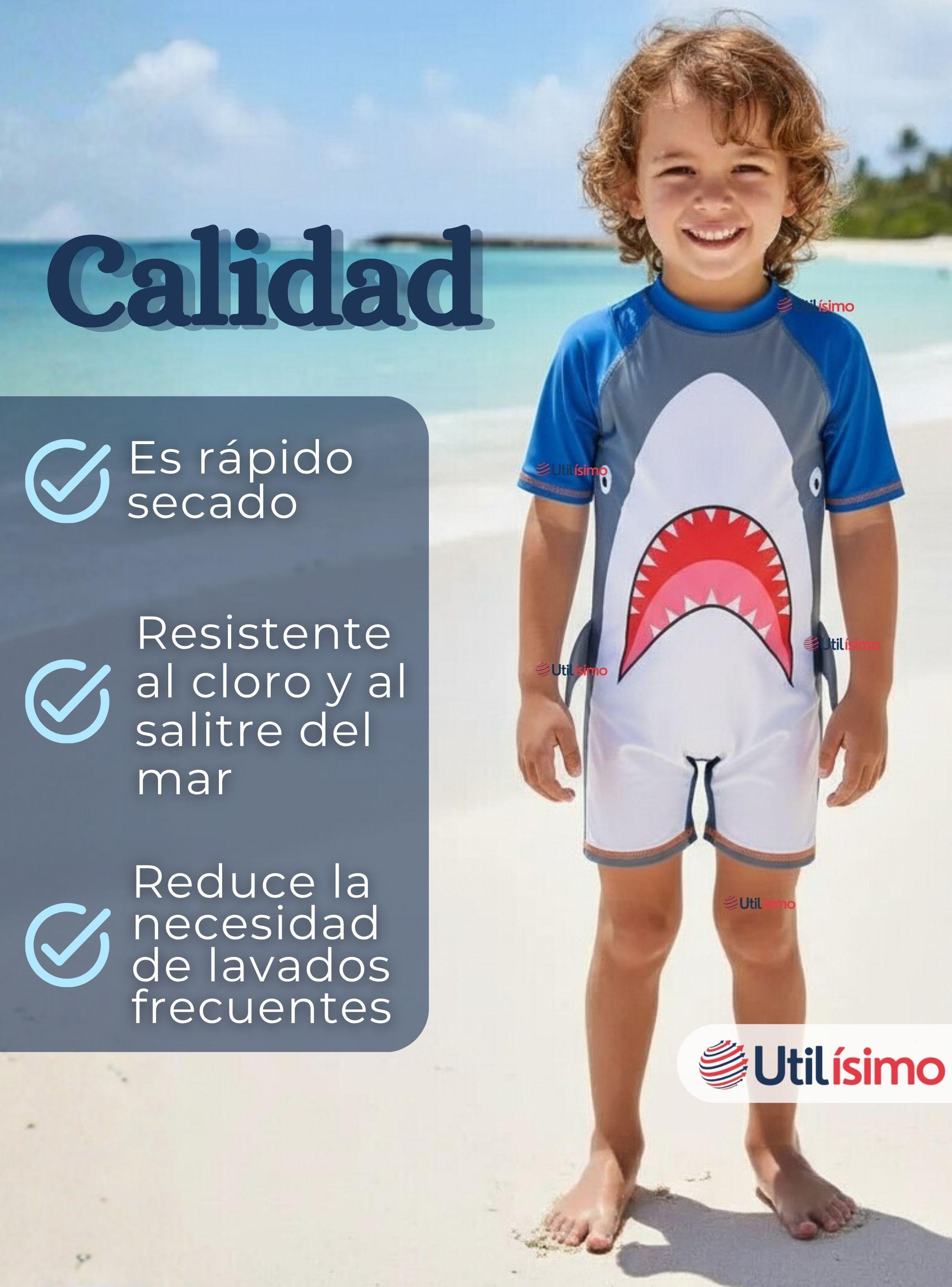 Traje de Baño Enterito Con Cremallera Manga Corta Niño 2 a 6 años Gray Shark-7