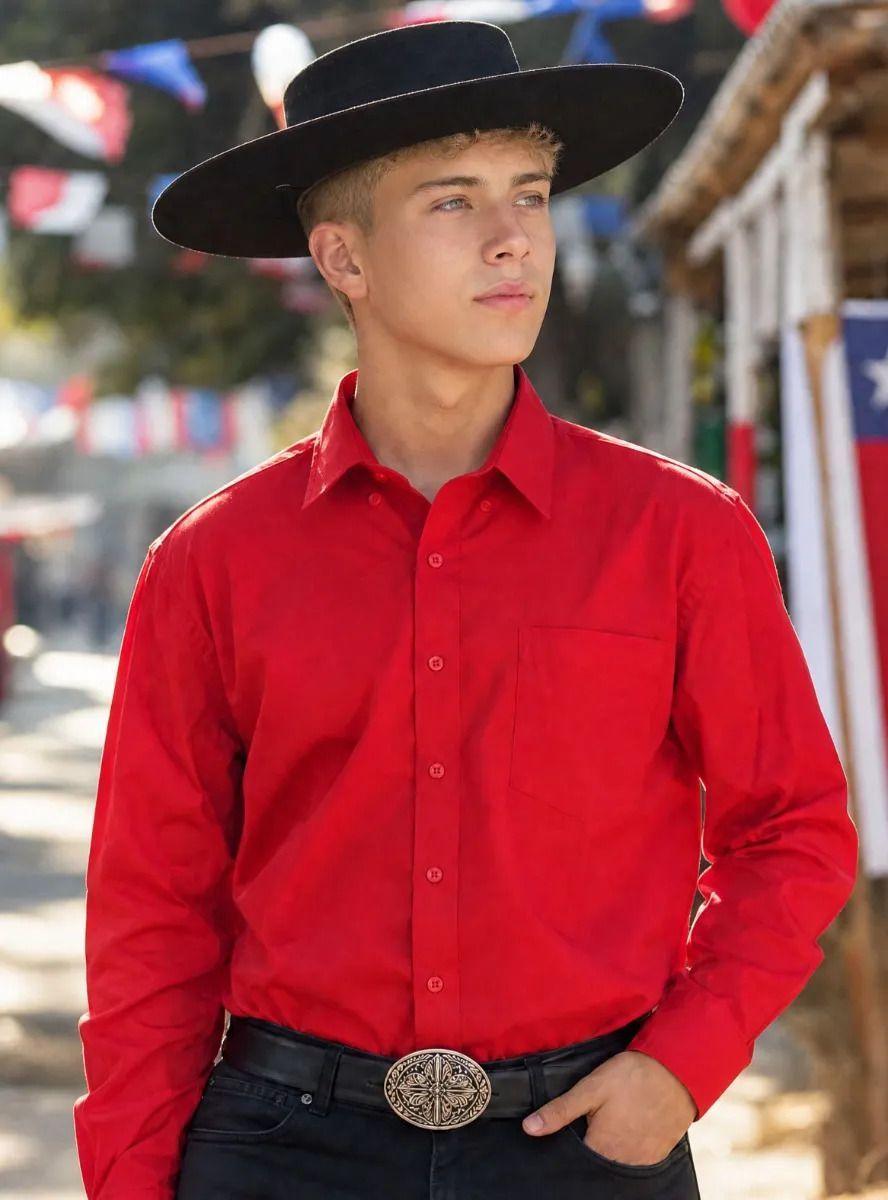 Camisa Roja Huaso Juvenil Fiestas Patrias Clásica-0