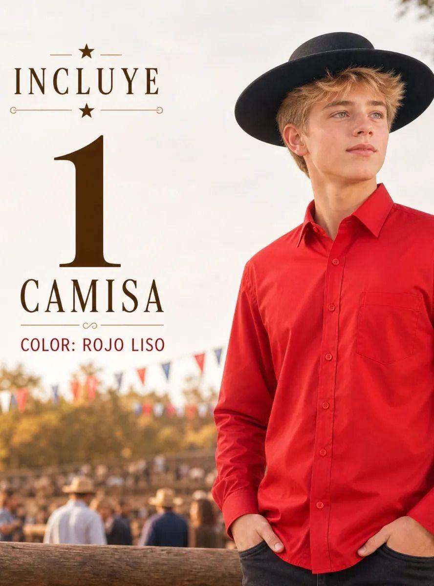 Camisa Roja Huaso Juvenil Fiestas Patrias Clásica-2