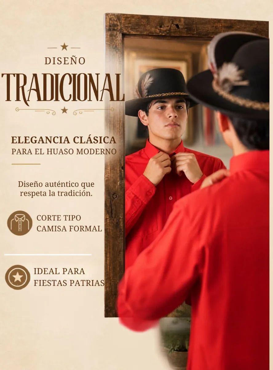 Camisa Roja Huaso Juvenil Fiestas Patrias Clásica-5