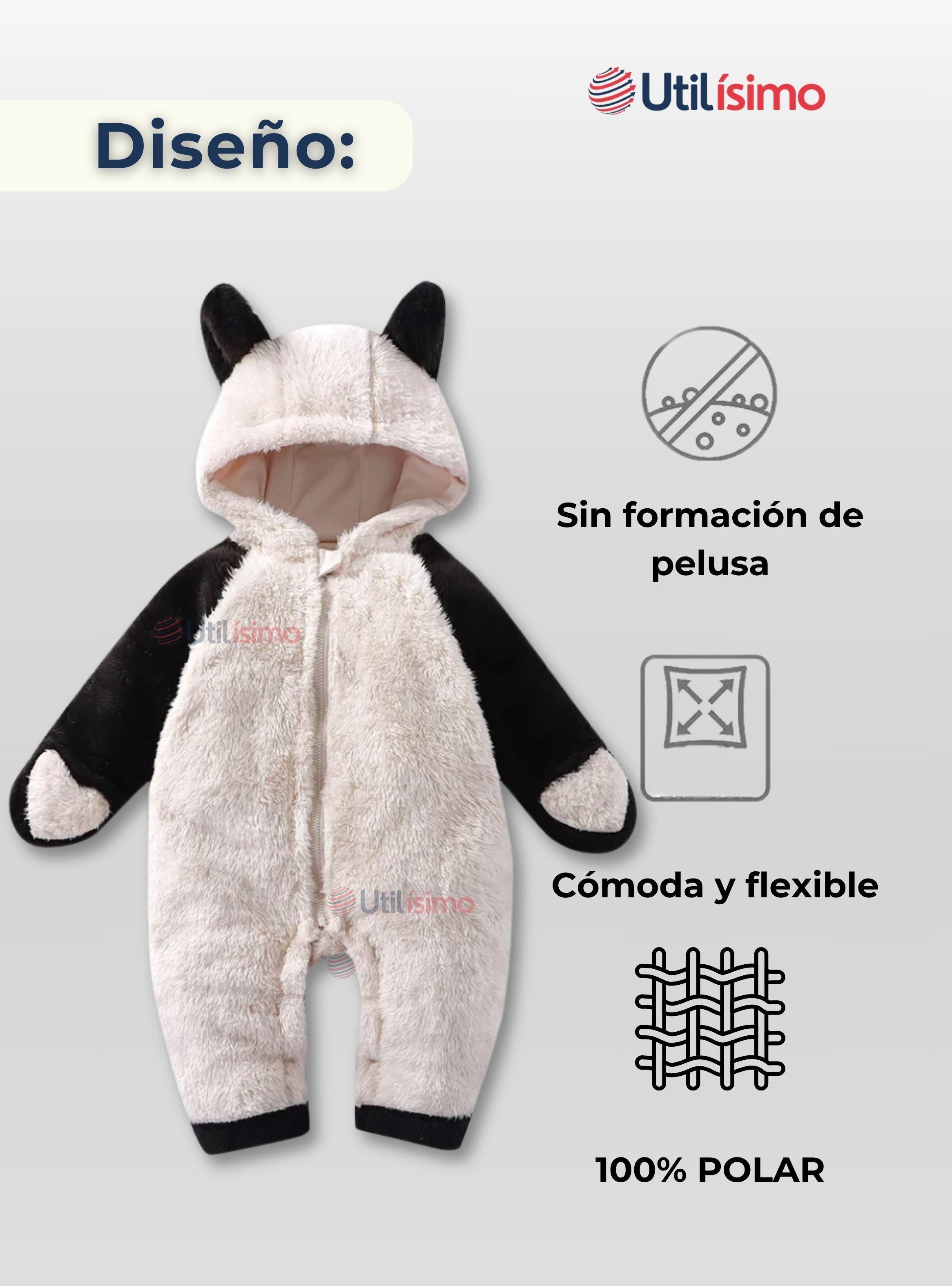 Enterito Con Capucha Polar  Bebé Panda Blanco y Negro -4