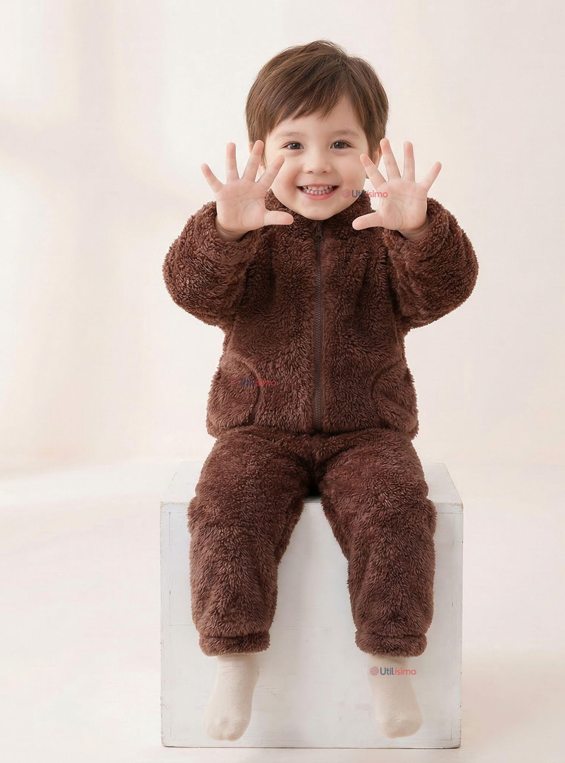 Conjunto 2 Piezas Buzo Polerón Pantalón Bebe Niño Poliéster Brown-1
