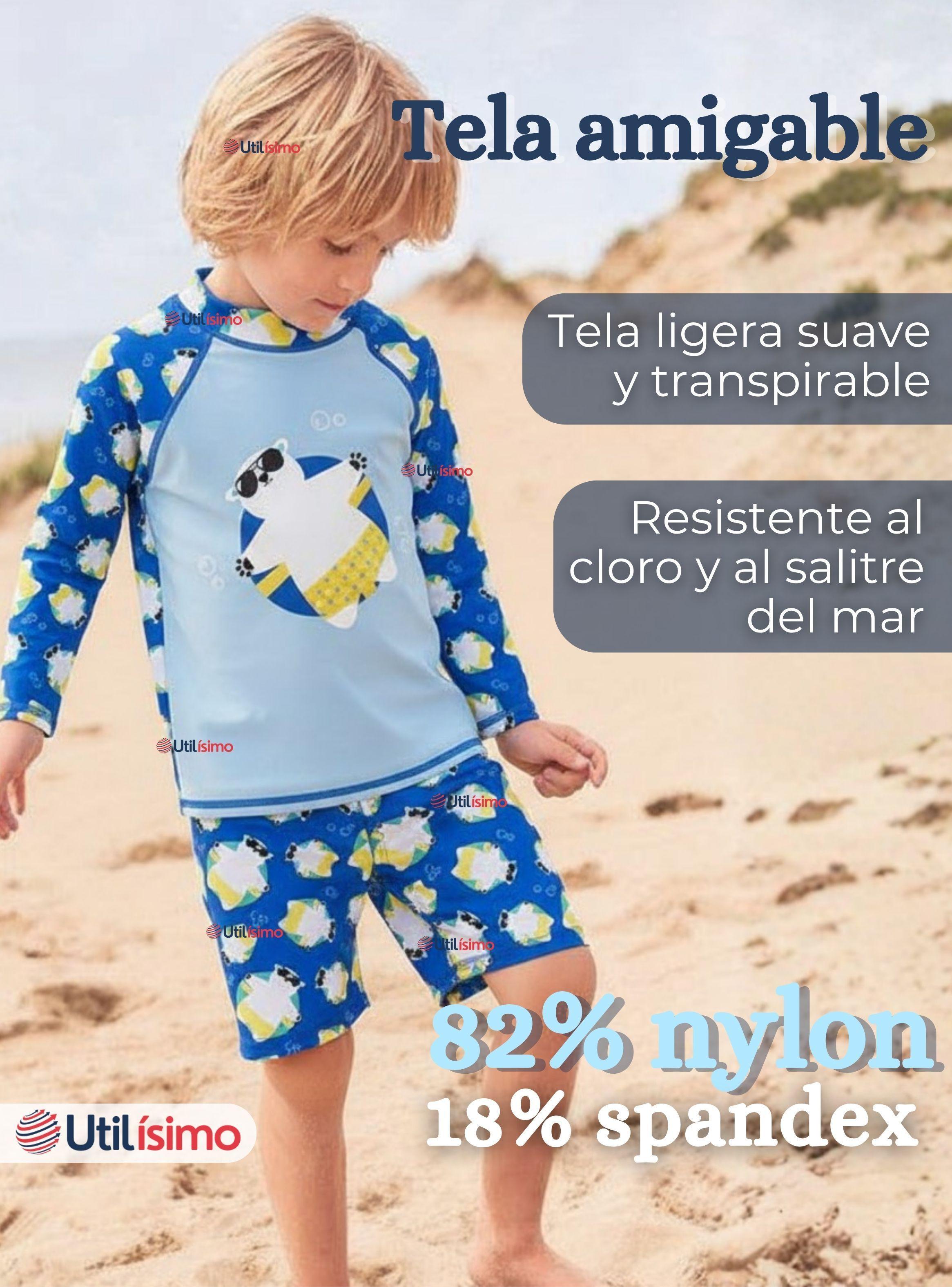 Traje de Baño Manga Larga Pantalón Corto 2 Piezas Corte Split Niño 3 a 9 años Blue Polar Bear-2