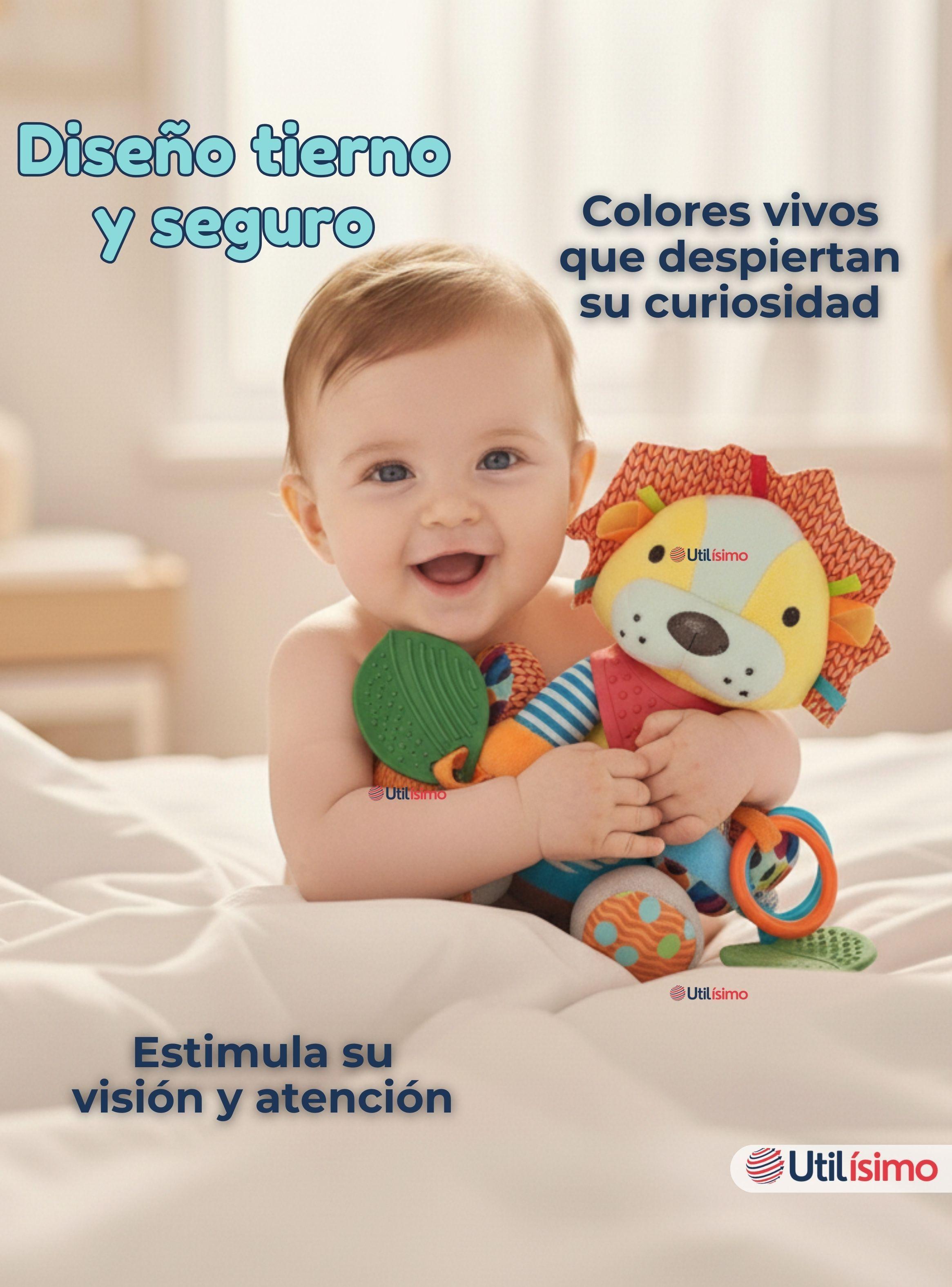 Juguete Peluche Animales Sensorial Con Mordedor Sonajero Diseño León para Niña y Niño-4