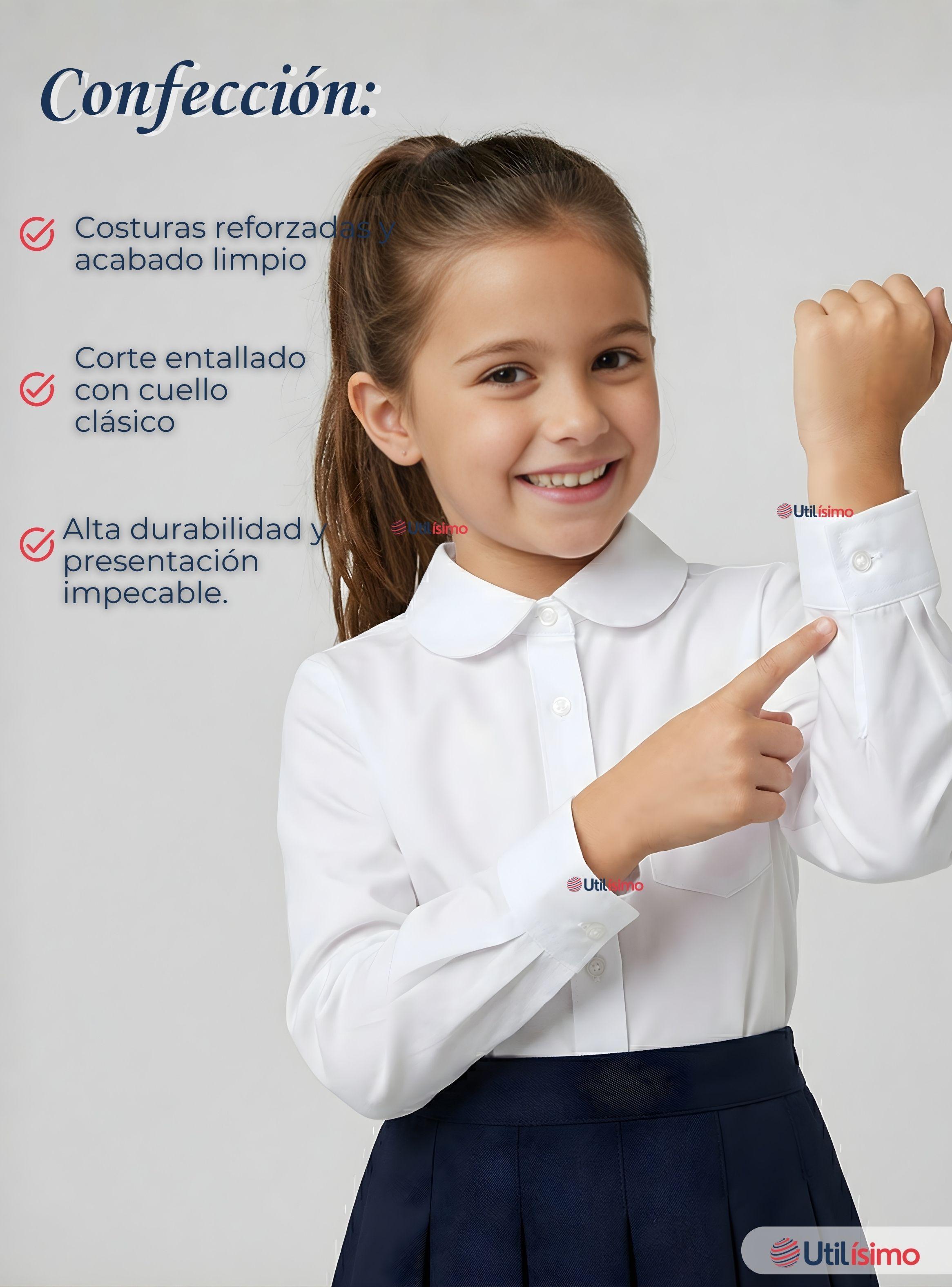 Pack 3 Blusa Escolar Camisa Blanca Manga Larga Colegio Para Niña-2
