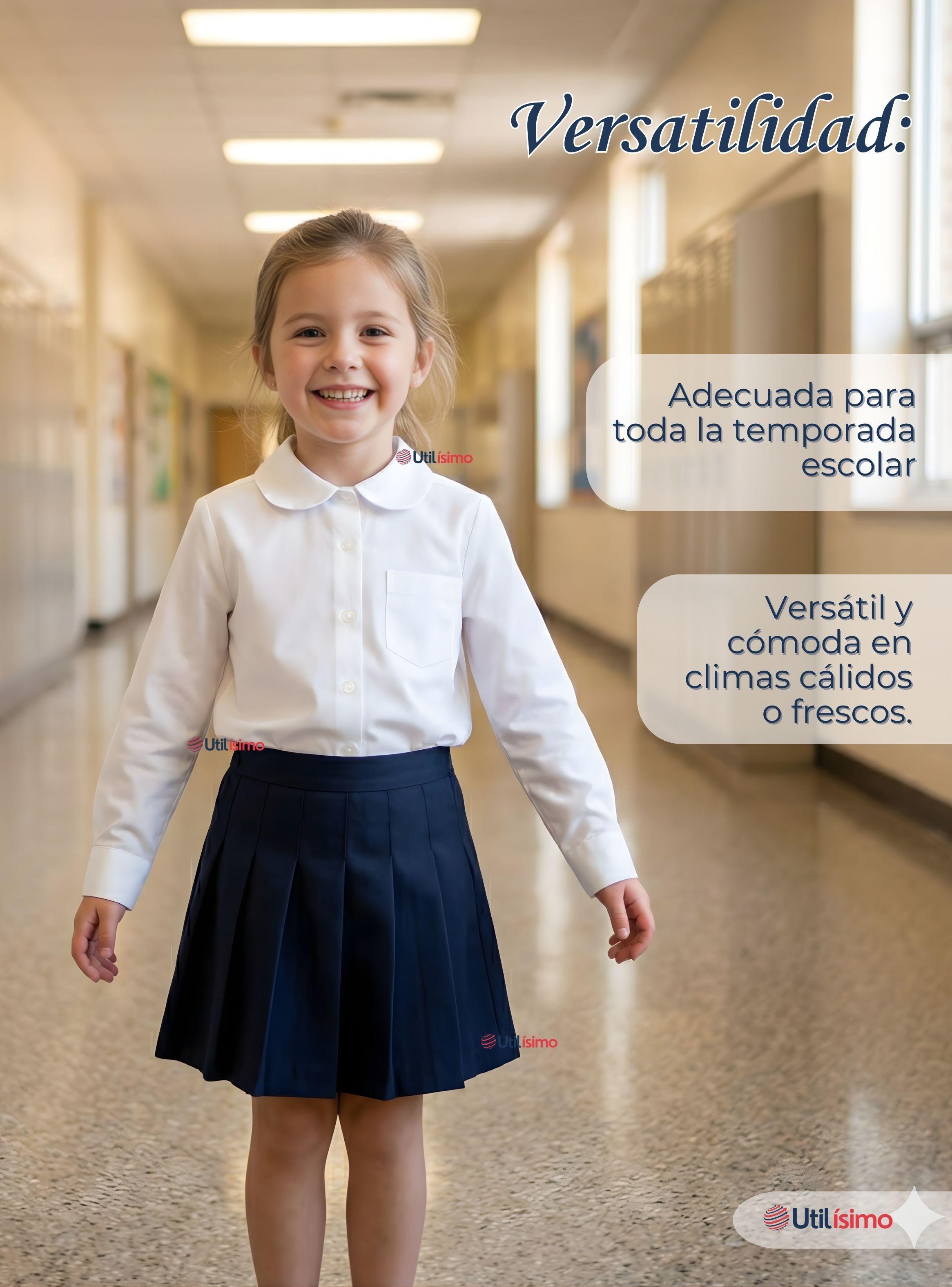 Pack 3 Blusa Escolar Camisa Blanca Manga Larga Colegio Para Niña-7