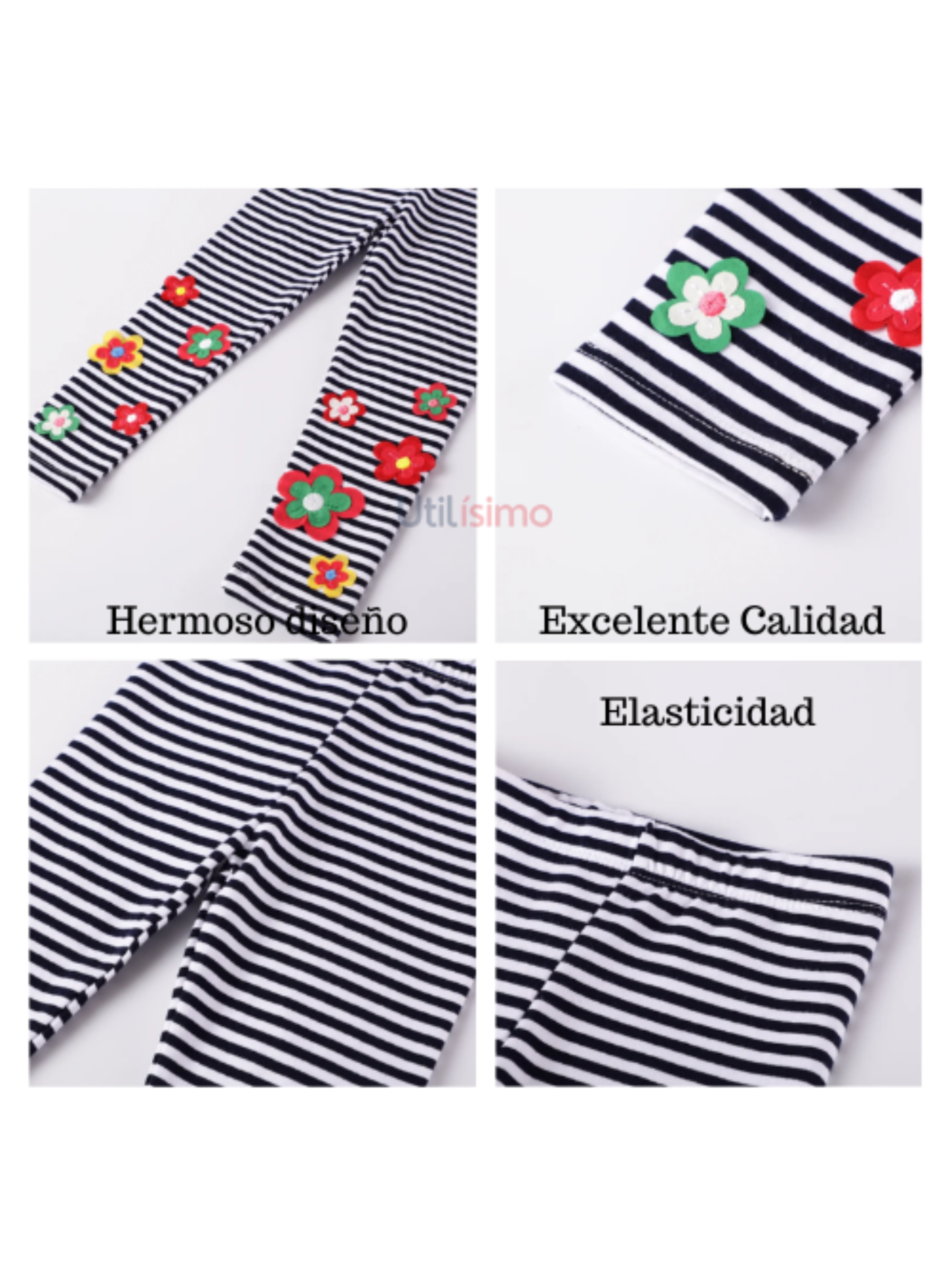  Calzas Niña Flores Rayas Jump Kids 100% Algodón-5