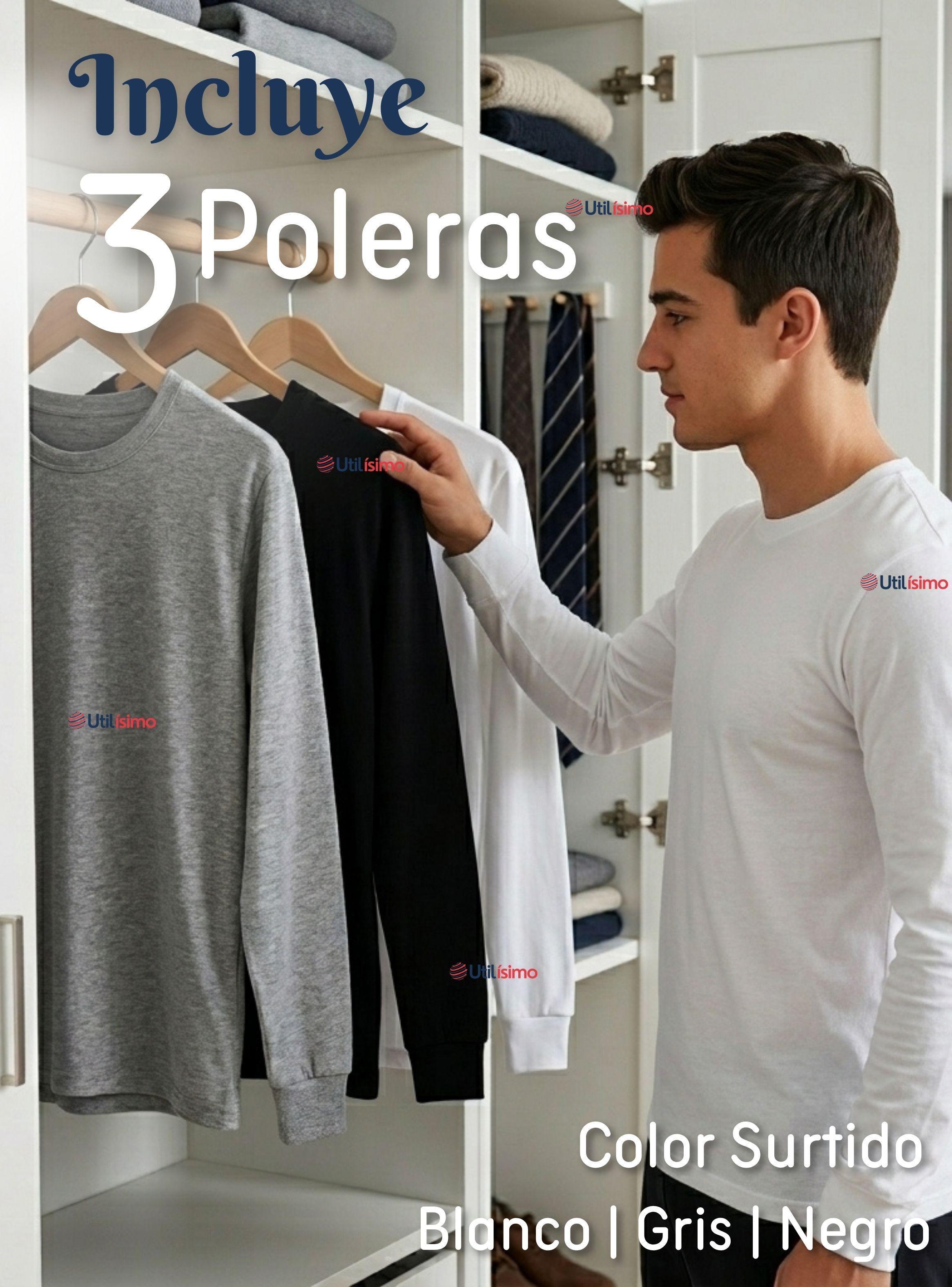 Pack 3 Camisetas Poleras de Algodón Primera Capa Manga Larga Hombre-2