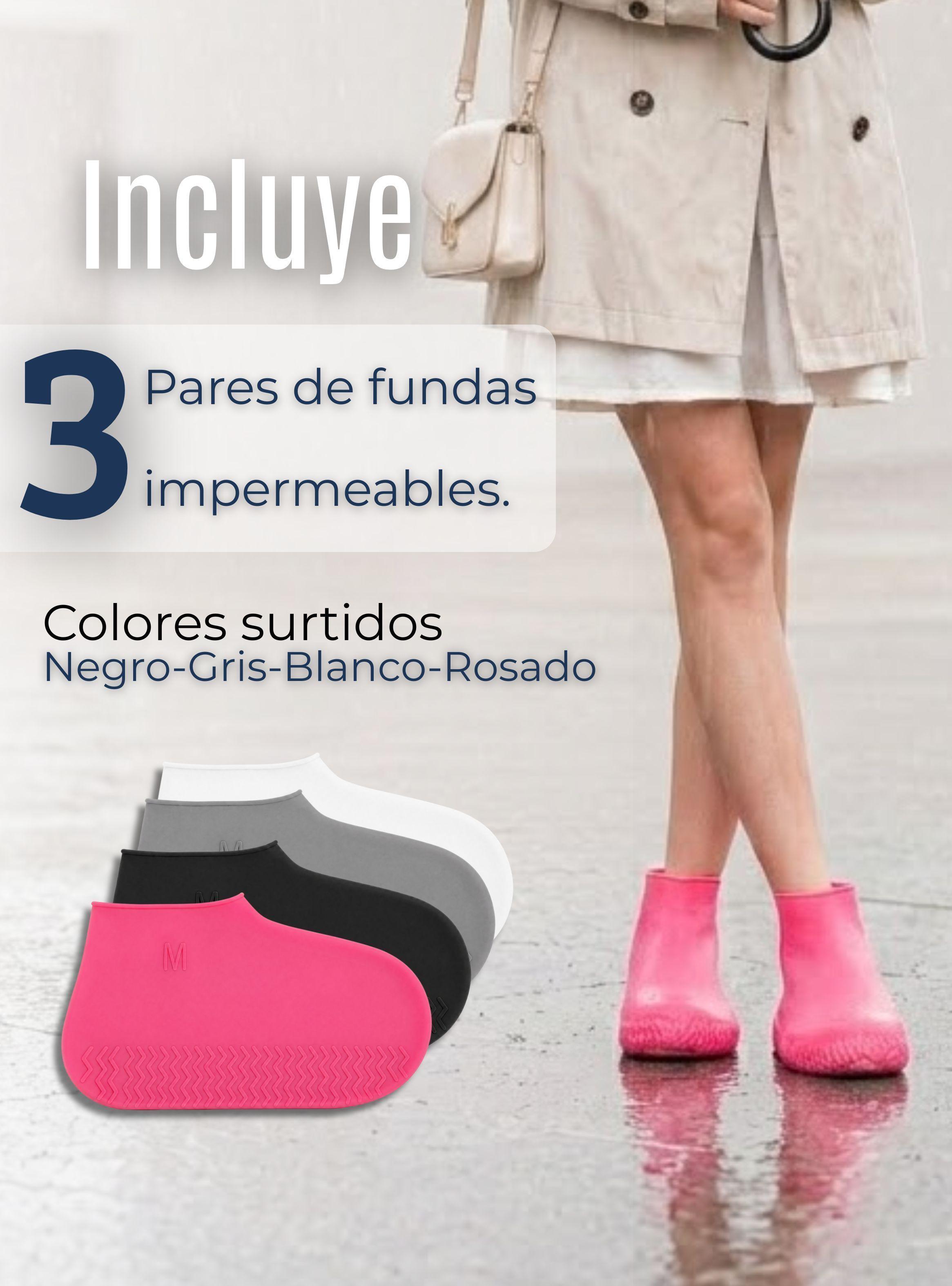 Pack 3 Pares Fundas Cubre Zapatos Mujer Impermeable Surtidas Silicona Antideslizante-4