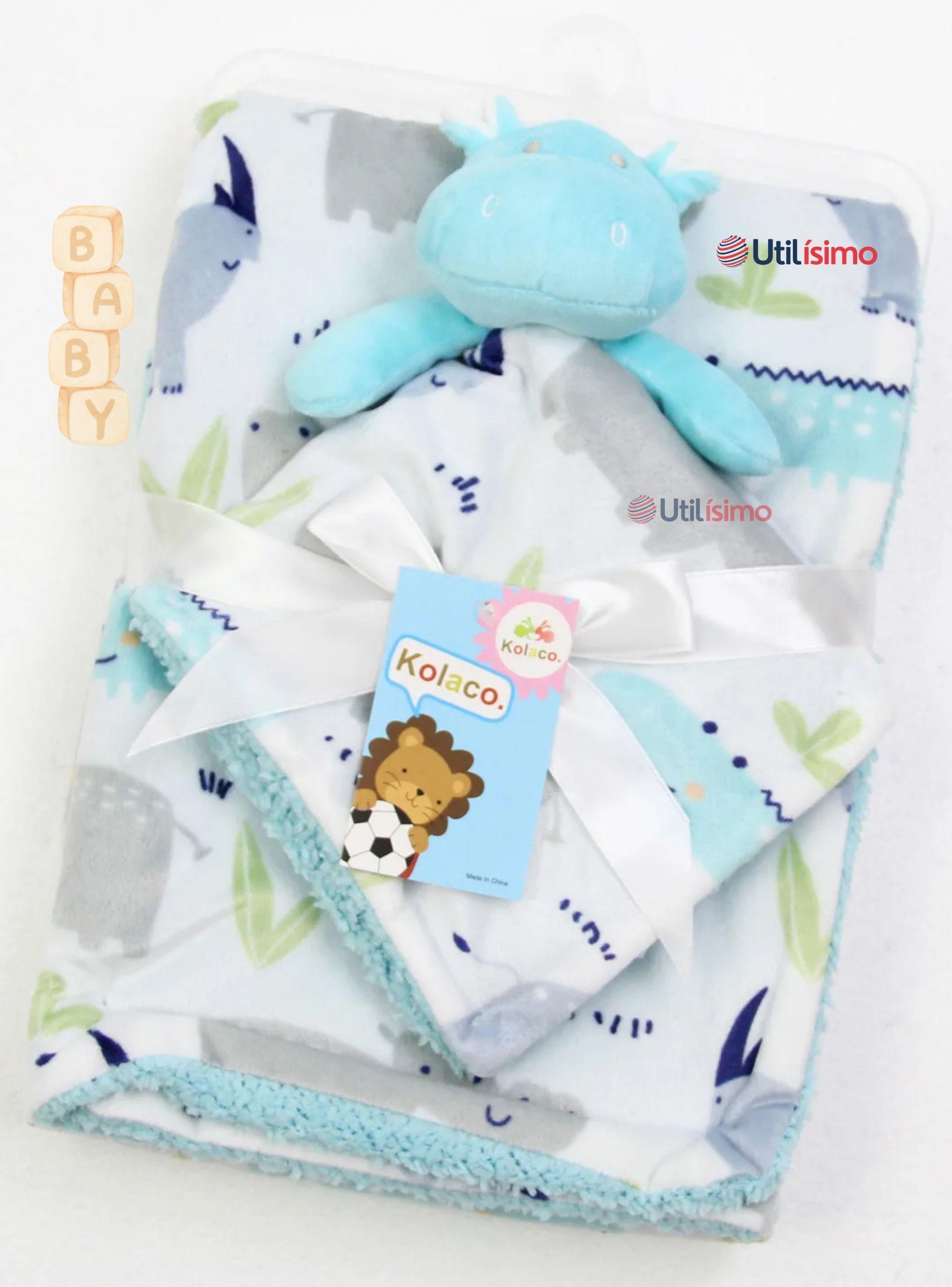 Set Manta Frazada Polar Para Bebé Niño + Peluche de Apego-4