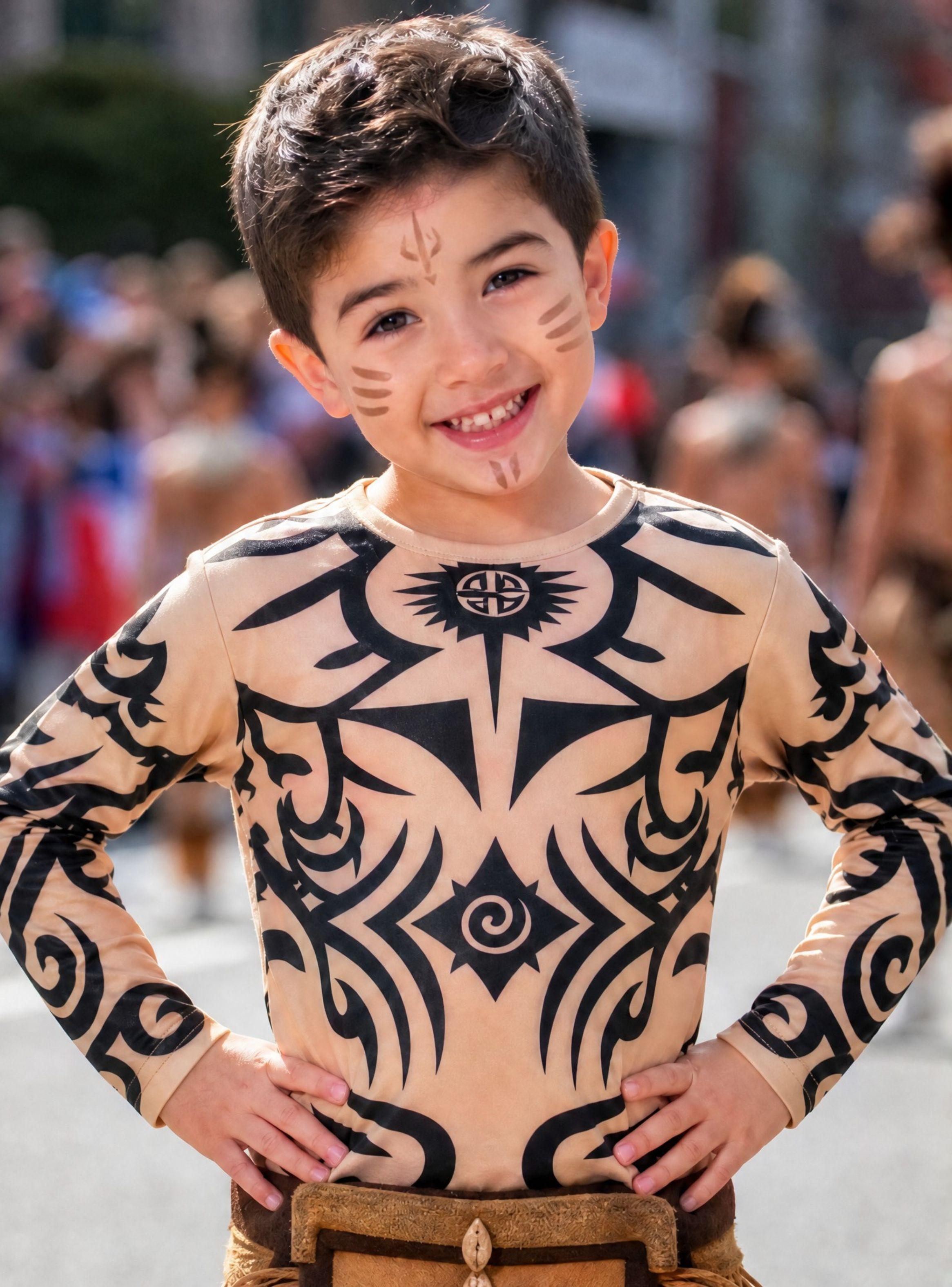 Pack 3 Poleras Tatuaje Falso Efecto Piel Niños Rapa Nui Baile Típico Pascuense-0