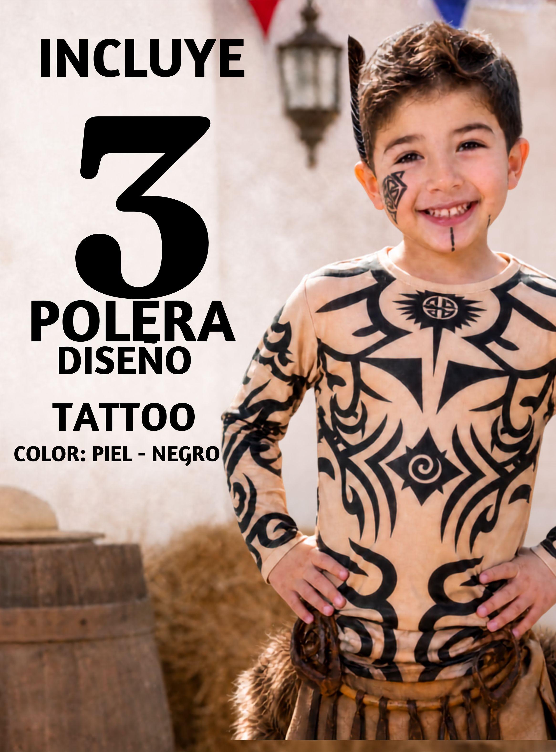 Pack 3 Poleras Tatuaje Falso Efecto Piel Niños Rapa Nui Baile Típico Pascuense-1