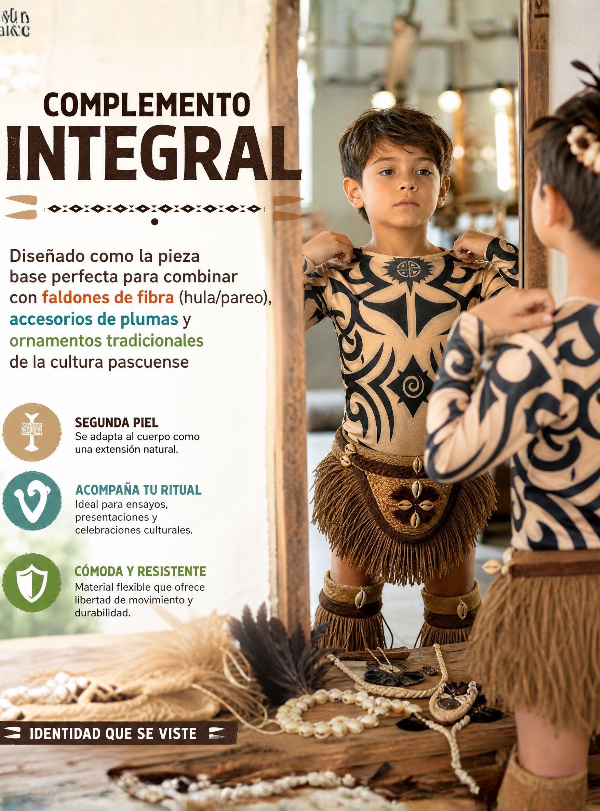 Pack 3 Poleras Tatuaje Falso Efecto Piel Niños Rapa Nui Baile Típico Pascuense-5