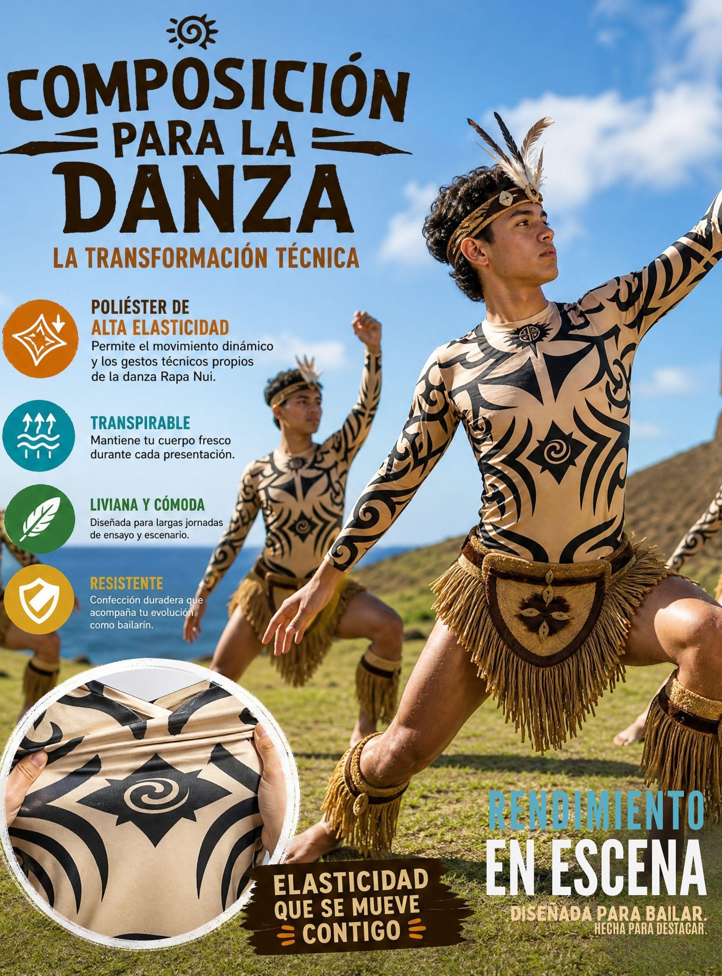 Pack 3 Poleras Tatuaje Falso Efecto Piel Niños Rapa Nui Baile Típico Pascuense-6