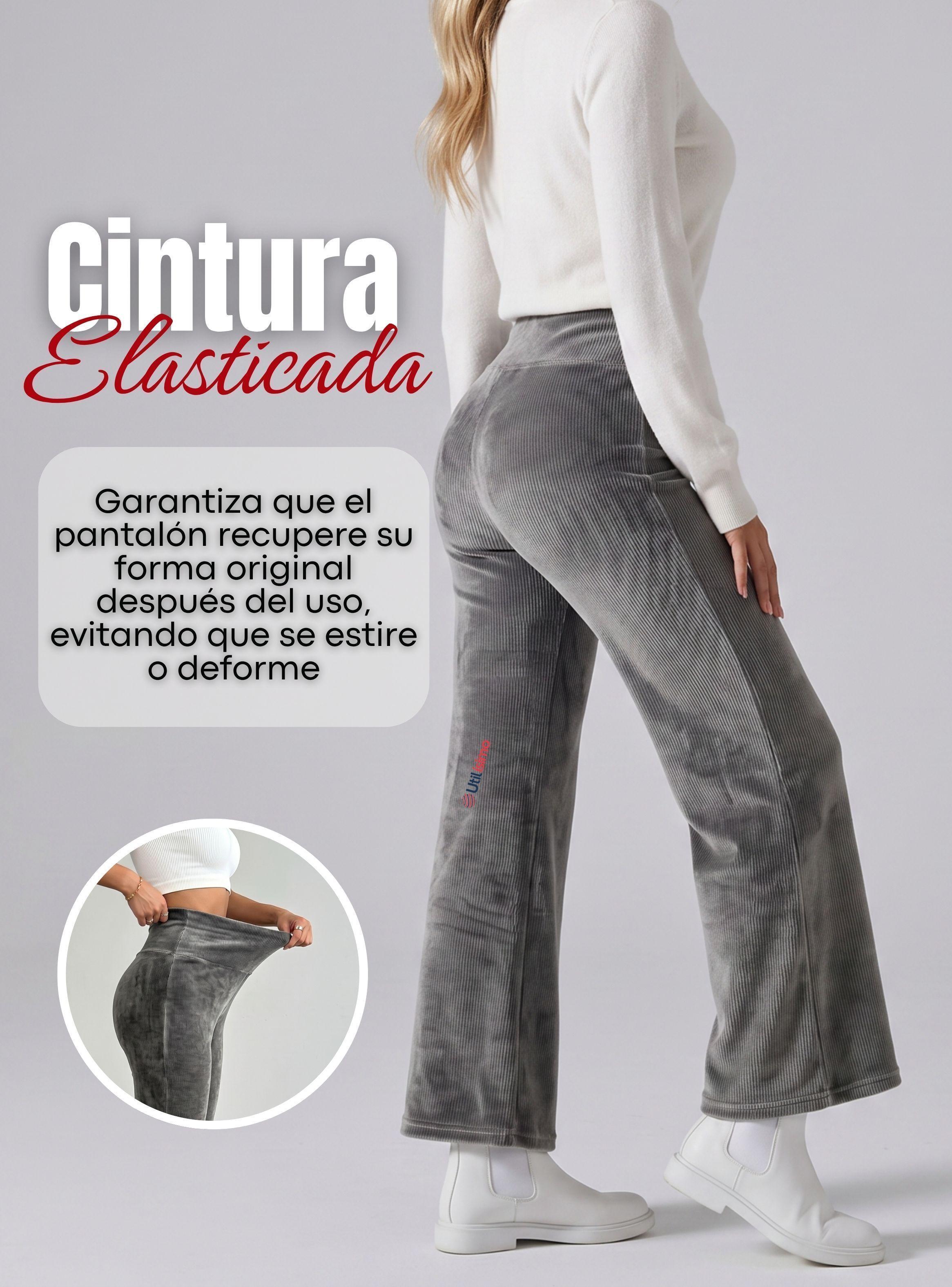 Pantalón Cotelé Palazzo Polar Con Chiporro Elasticado Térmico Color Gris Melange-6