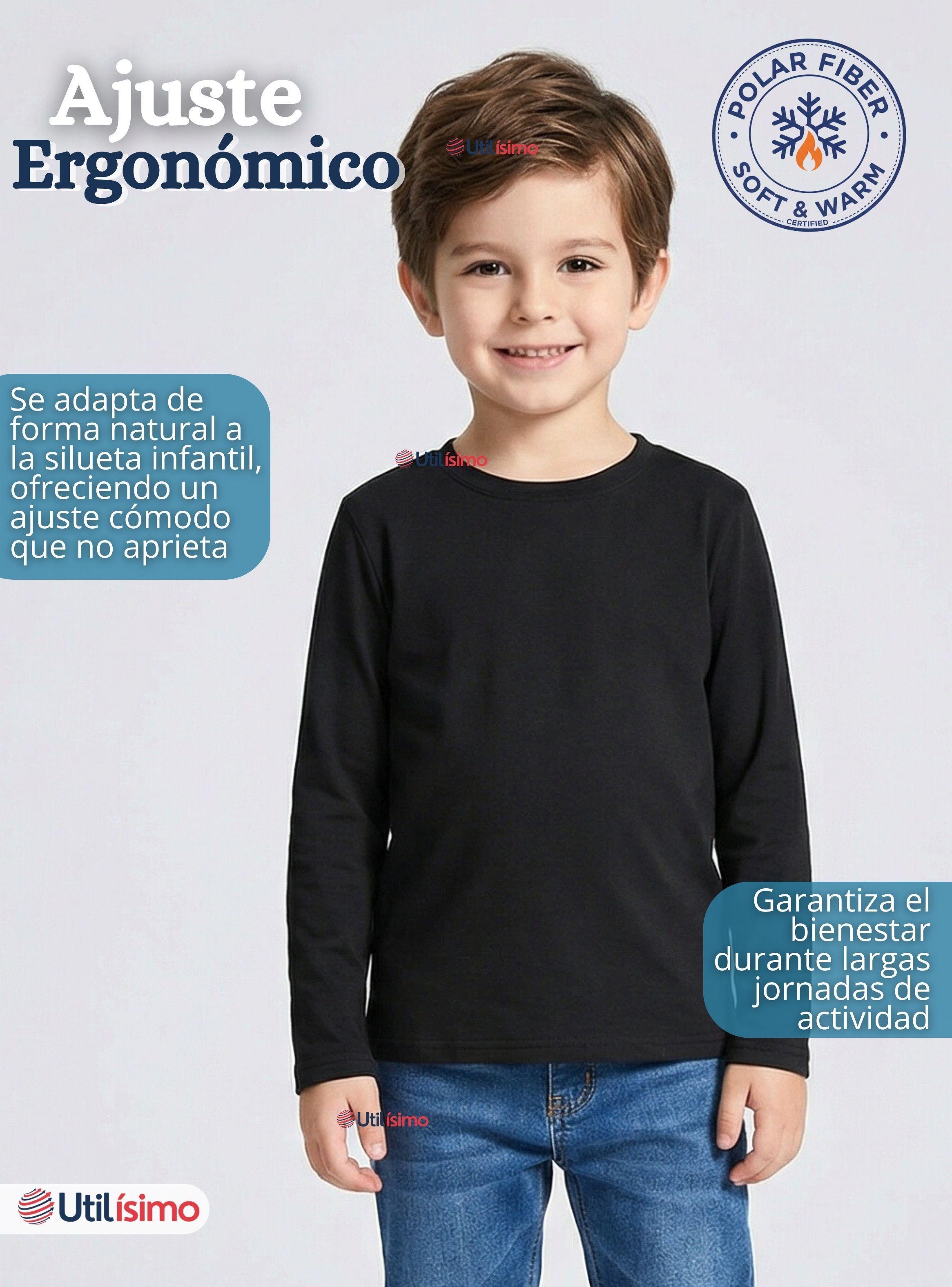 Polera Camiseta Polar Primera Capa Cuello Redondo Manga Larga de Colores Surtidos Niños-7