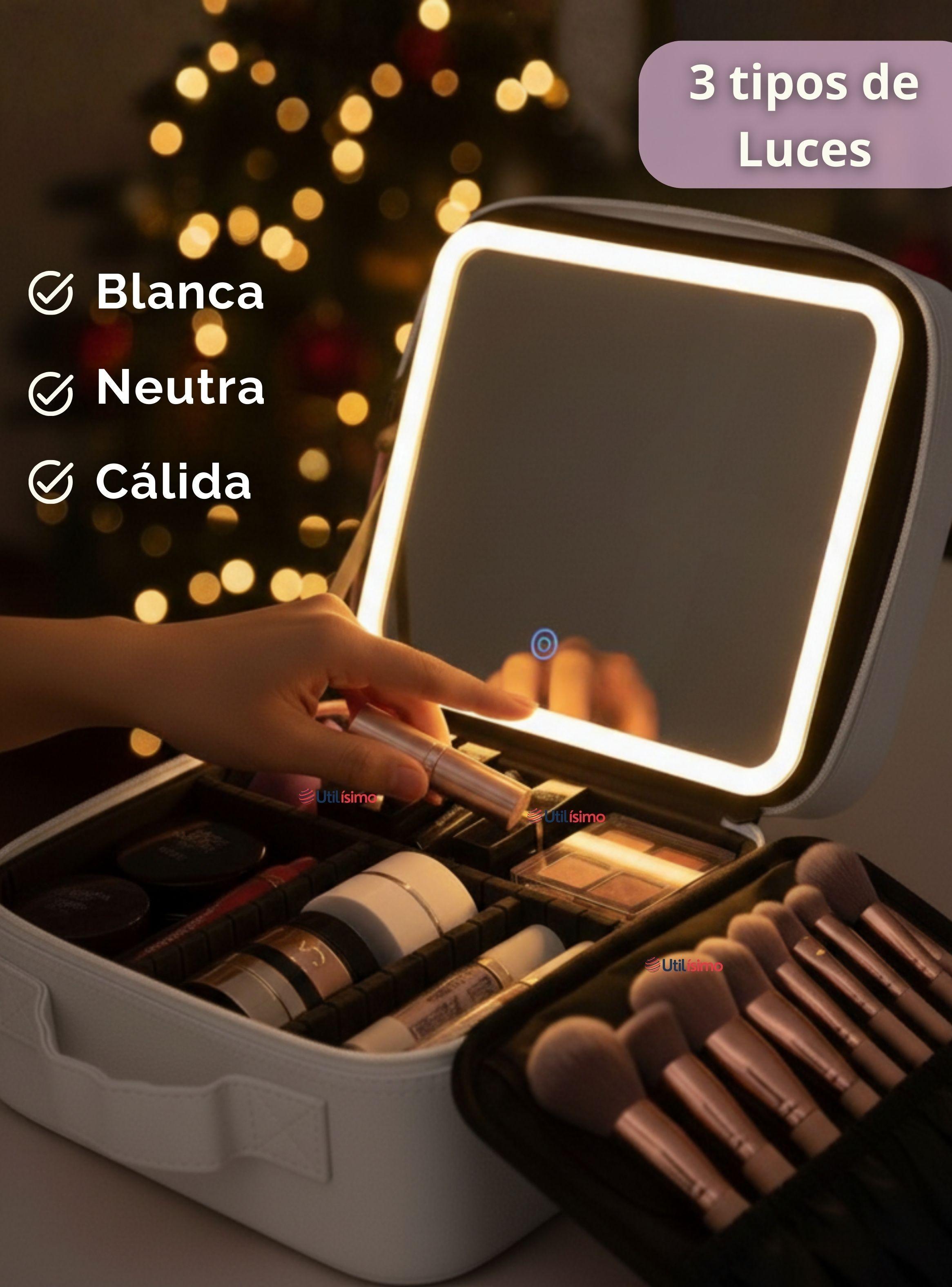 Estuche Maquillaje 2 en 1 Bolso Cosmetiquero con Espejo Con Luz Led Organizador-5
