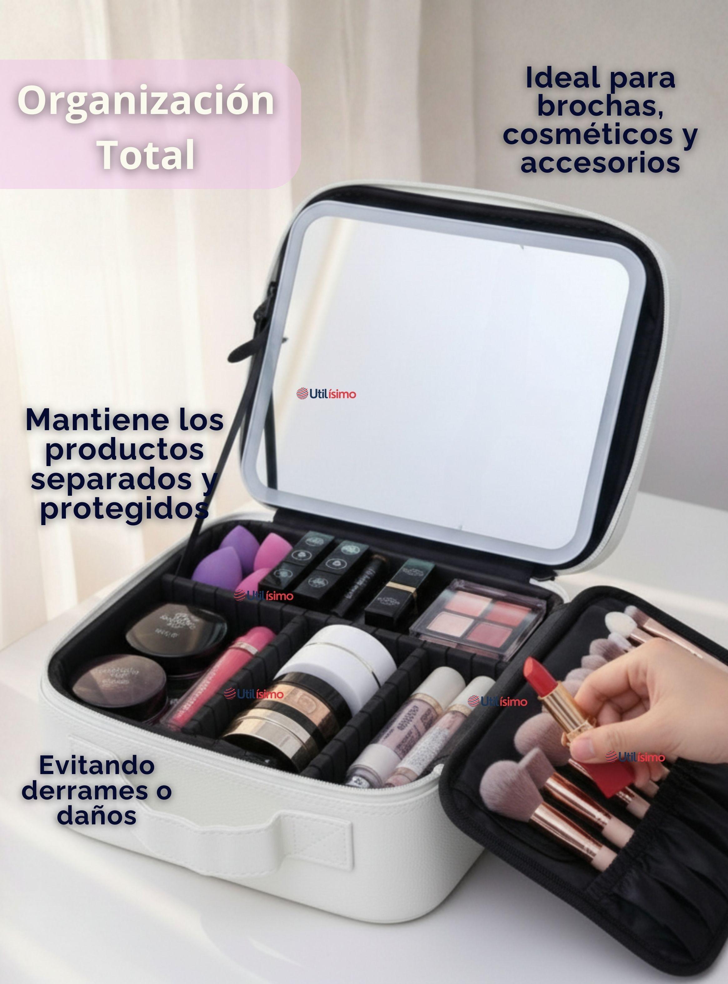 Estuche Maquillaje 2 en 1 Bolso Cosmetiquero con Espejo Con Luz Led Organizador-6