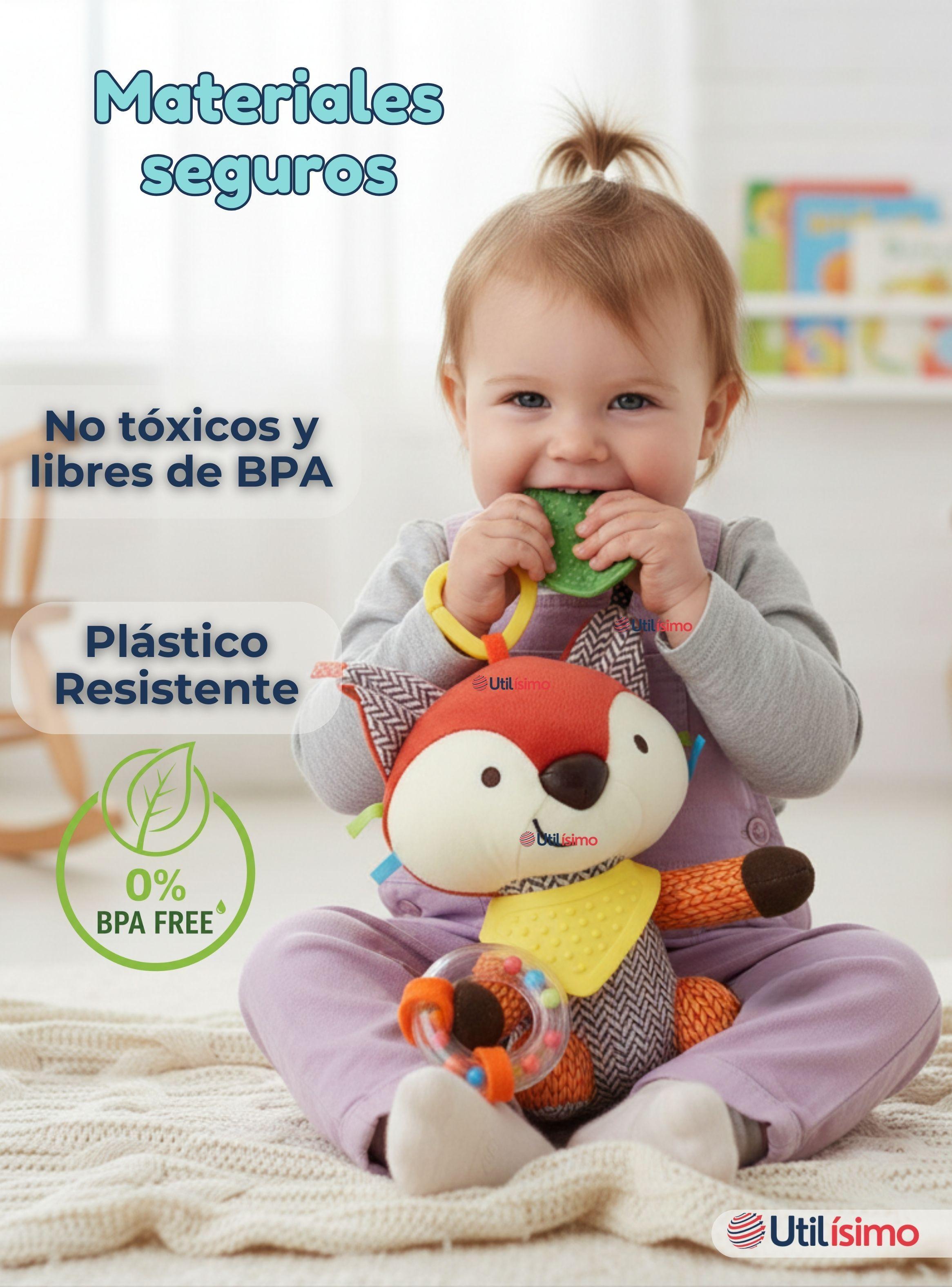 Juguete Peluche Animales Sensorial Mordedor Y Sonajero Diseño Zorrito para Niña y Niño-2